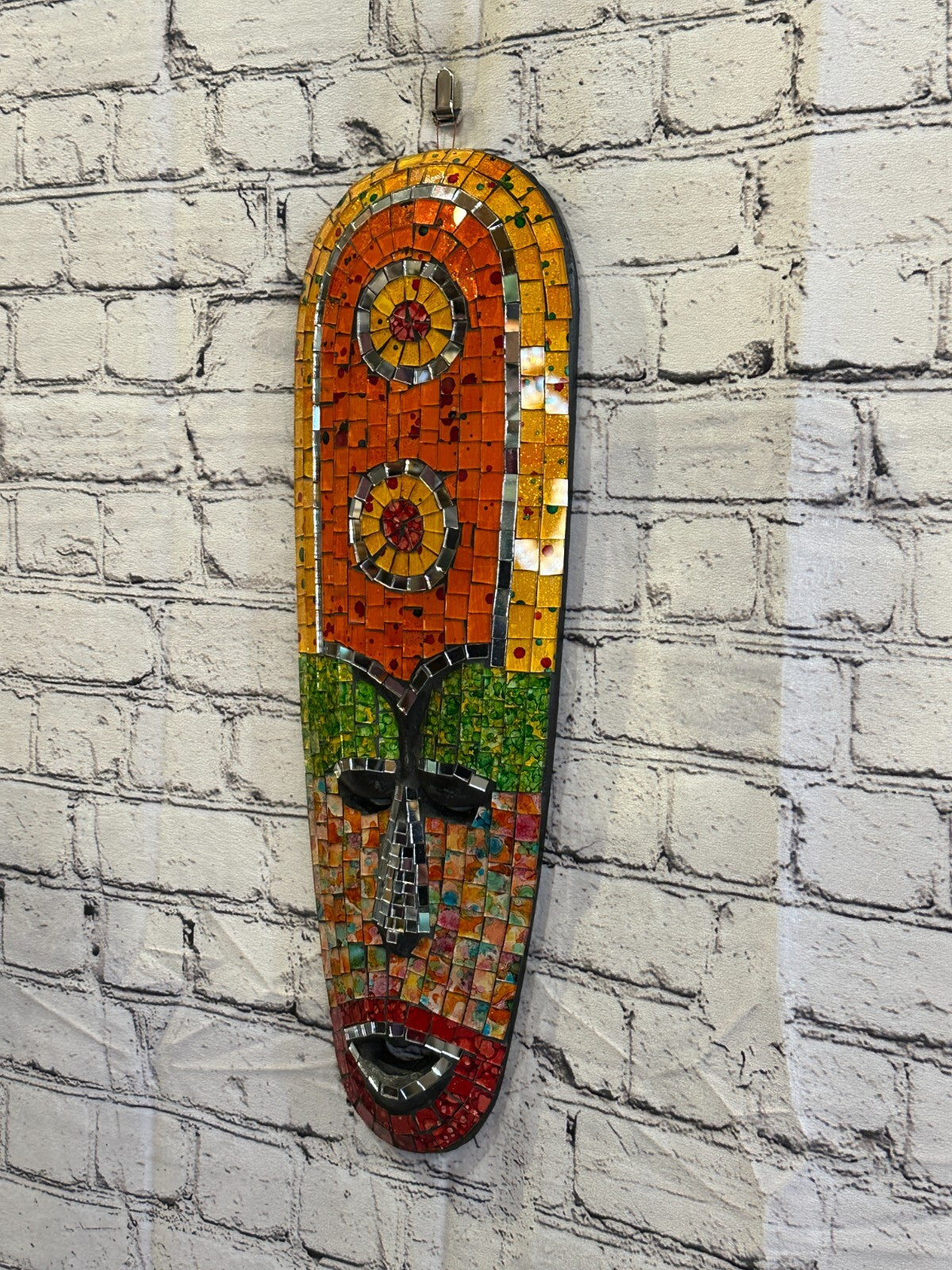 50cm Mosaic Mirror Mask Carved Painted Ethnic Tribal Wall Art Handmade Design 51