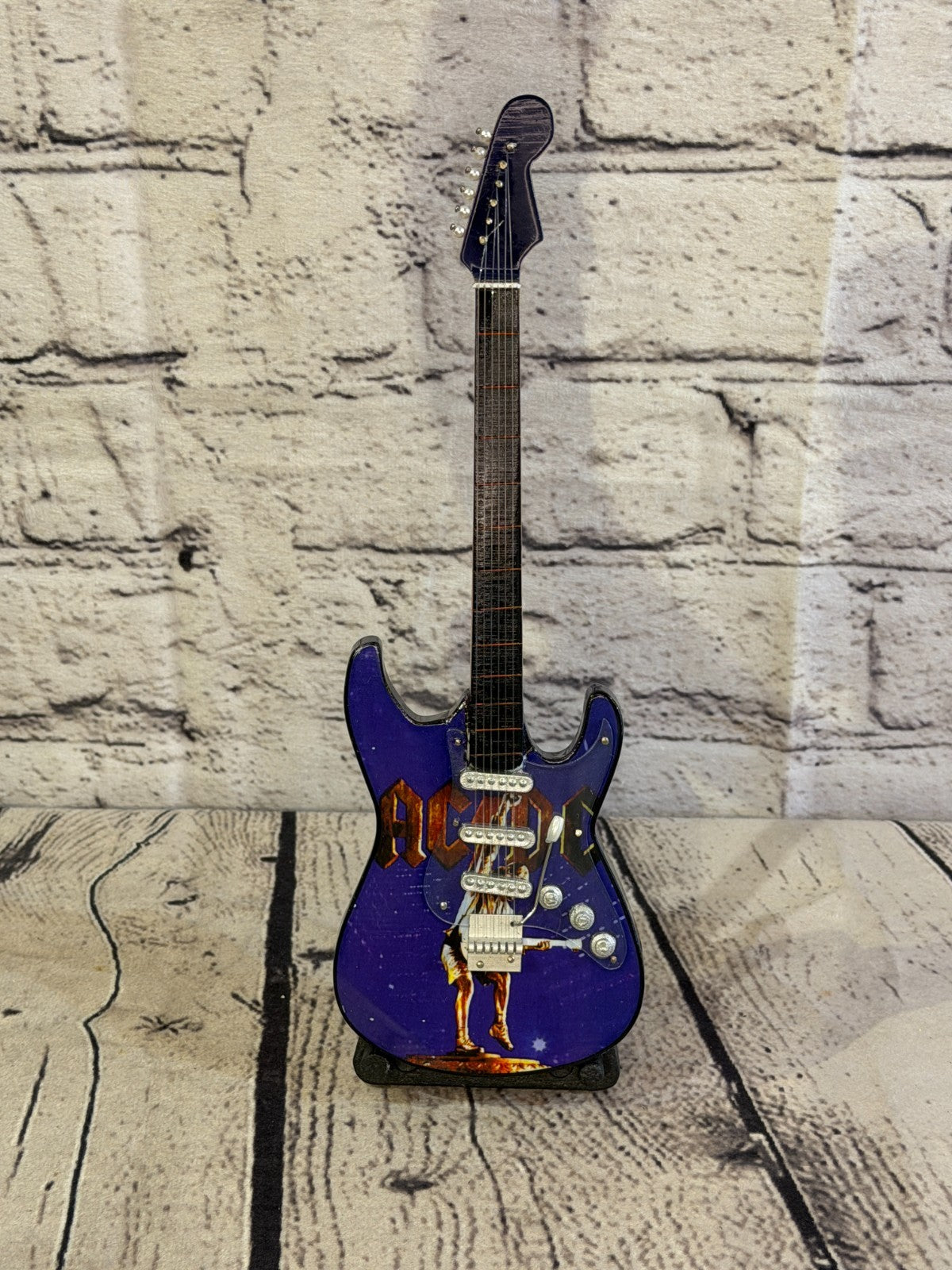 Miniature 25cm Guitar AC DC Purple Band Guitar on Stand Band Gift Display1