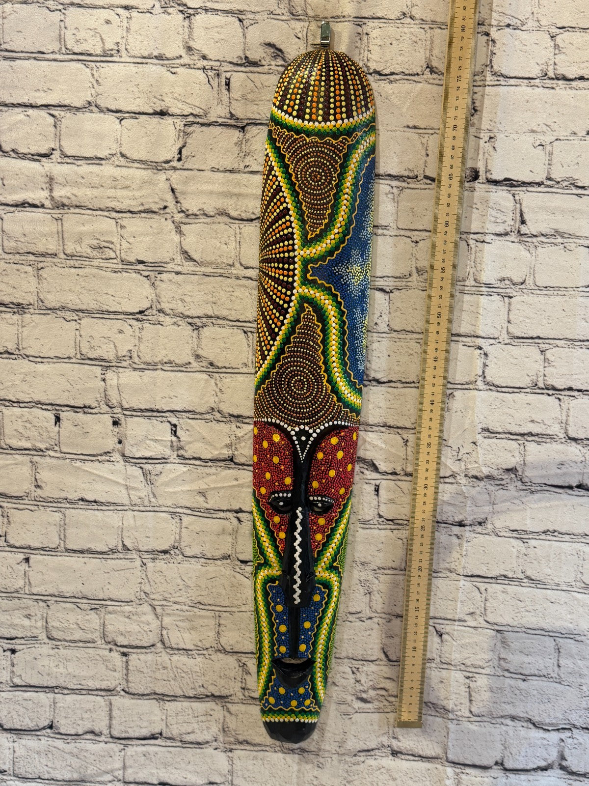 80cm Mask Carved Wooden Dot Painted Ethnic Tribal Tiki Wall Art No 3 New4