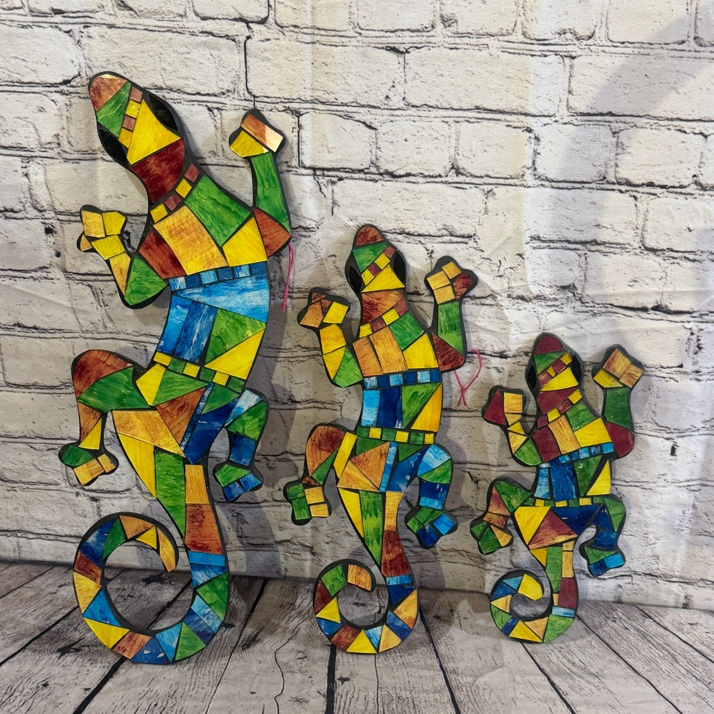 Rainbow Gecko Lizard Mosaic Tile Wall Hanging Mirror 40cm x 15cm Handmade New5