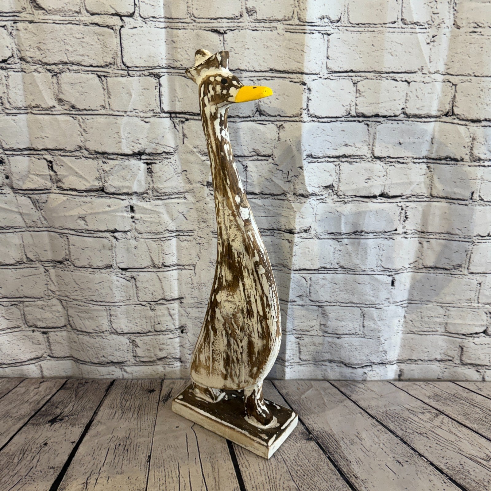 Looking Forward 50cm Tall Wooden Brown Duckling Baby Duck Shabby Wood Fairtrade2