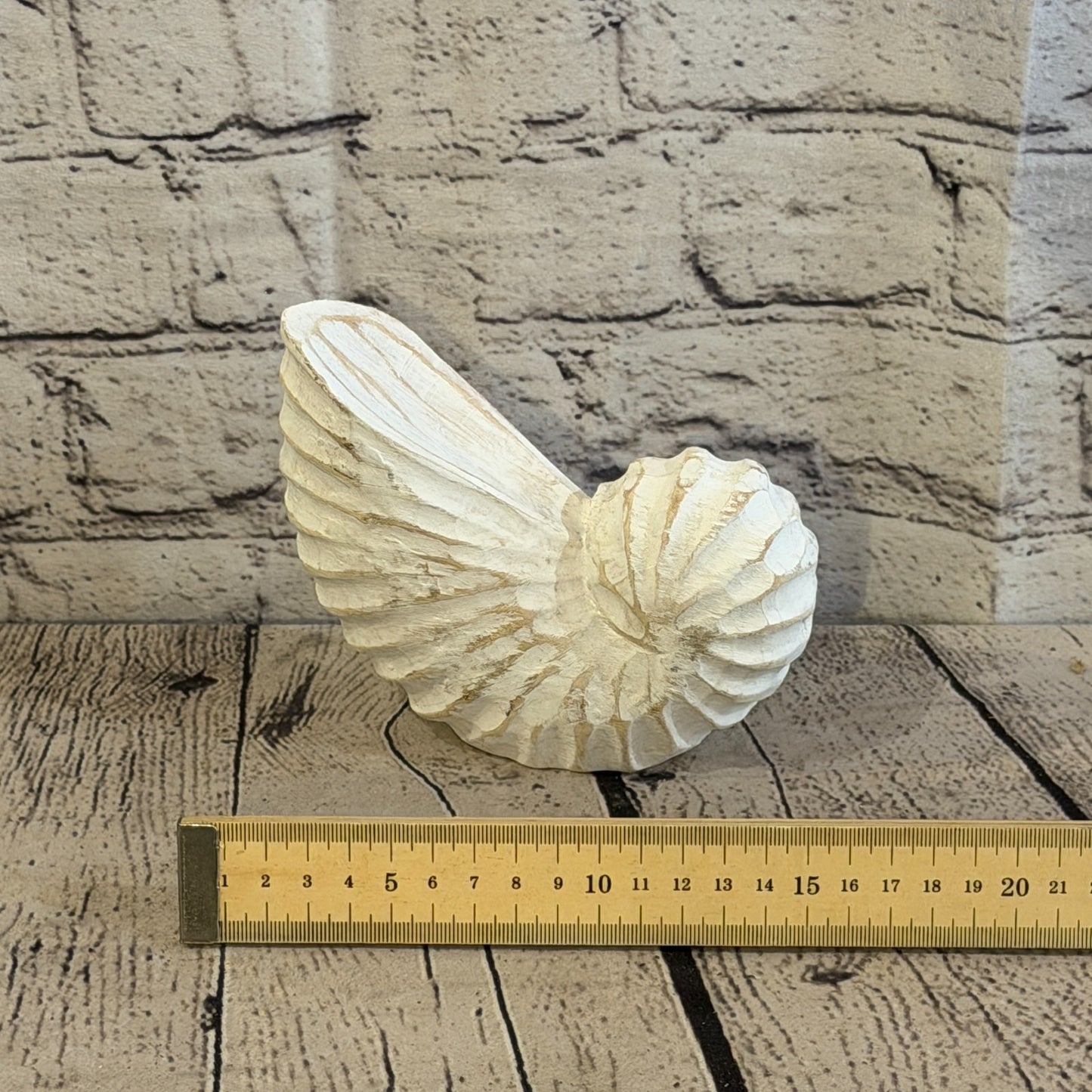15cm White Shabby Pastel Nautilus Shell Ornament Decor Carved Light Wood Figure6