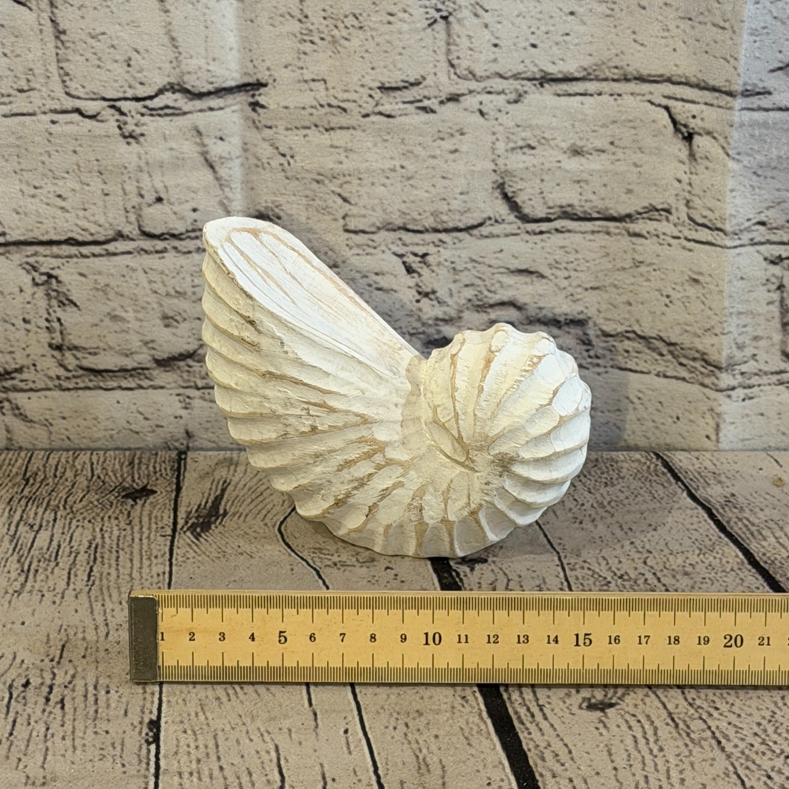 15cm White Shabby Pastel Nautilus Shell Ornament Decor Carved Light Wood Figure6