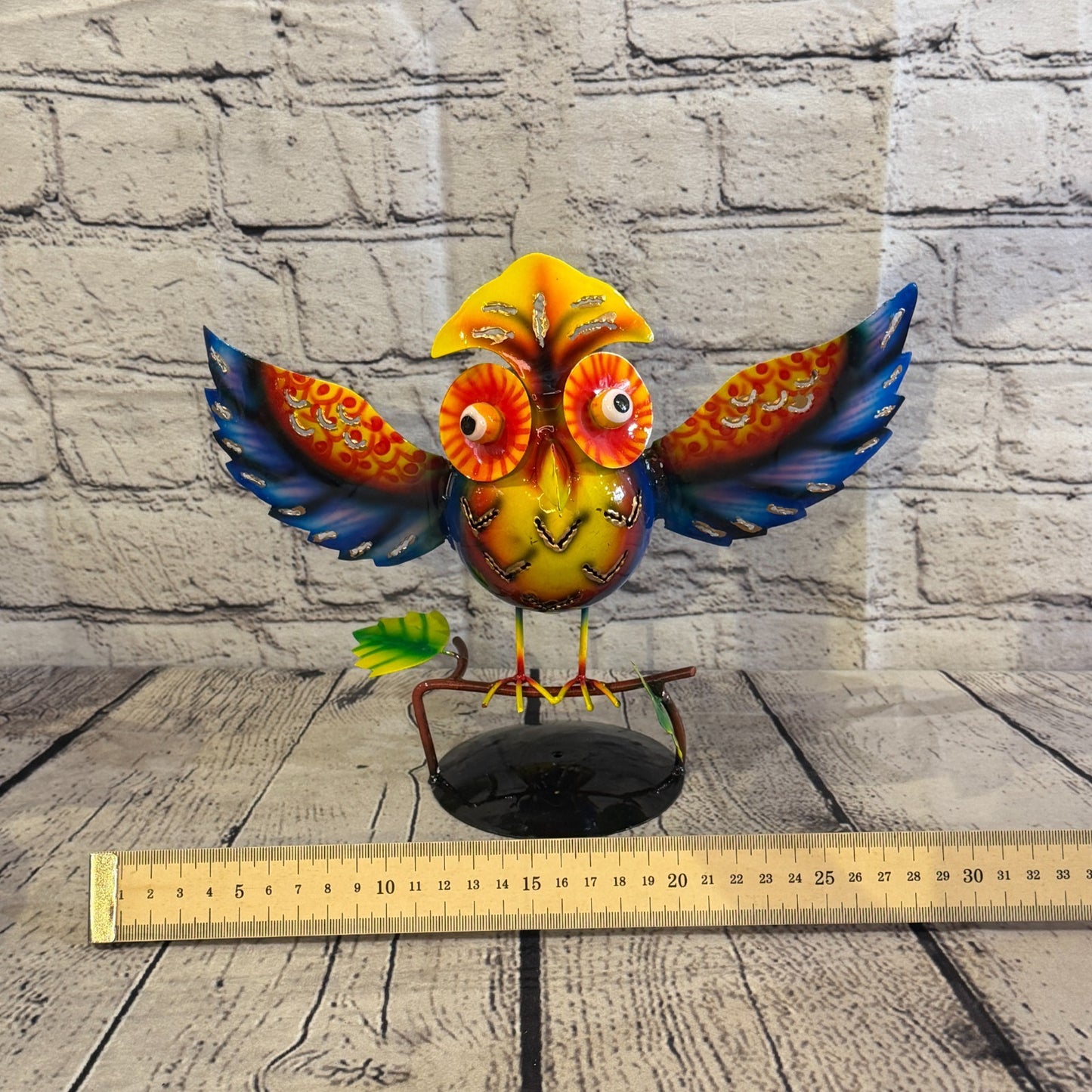 20cm x 30cm Owl Bird Blue Metal Tin Standing Ornament Statue6
