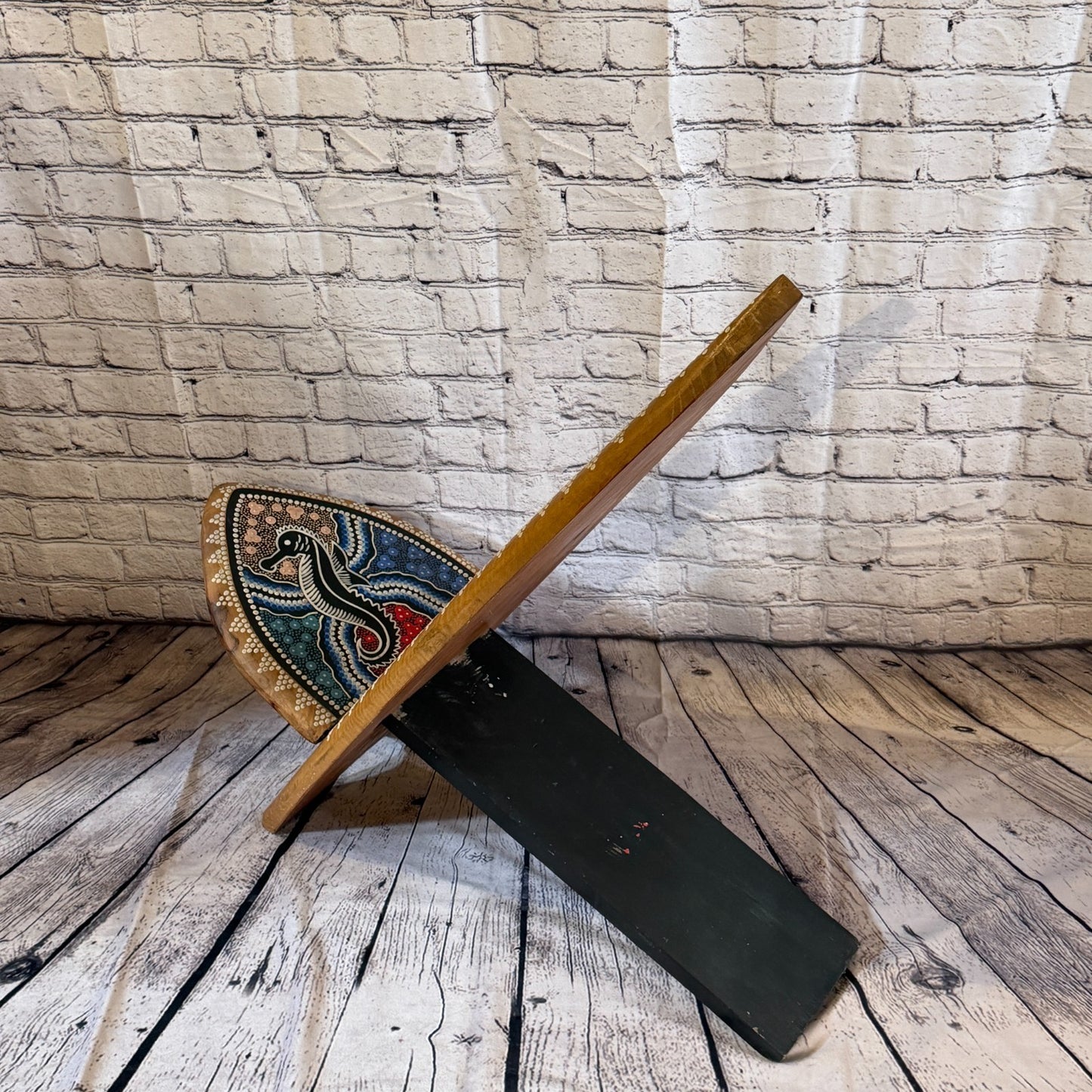 100cm Dotted Surf Board Shape African Birthing Chair Hand Carved Wooden Tribal1