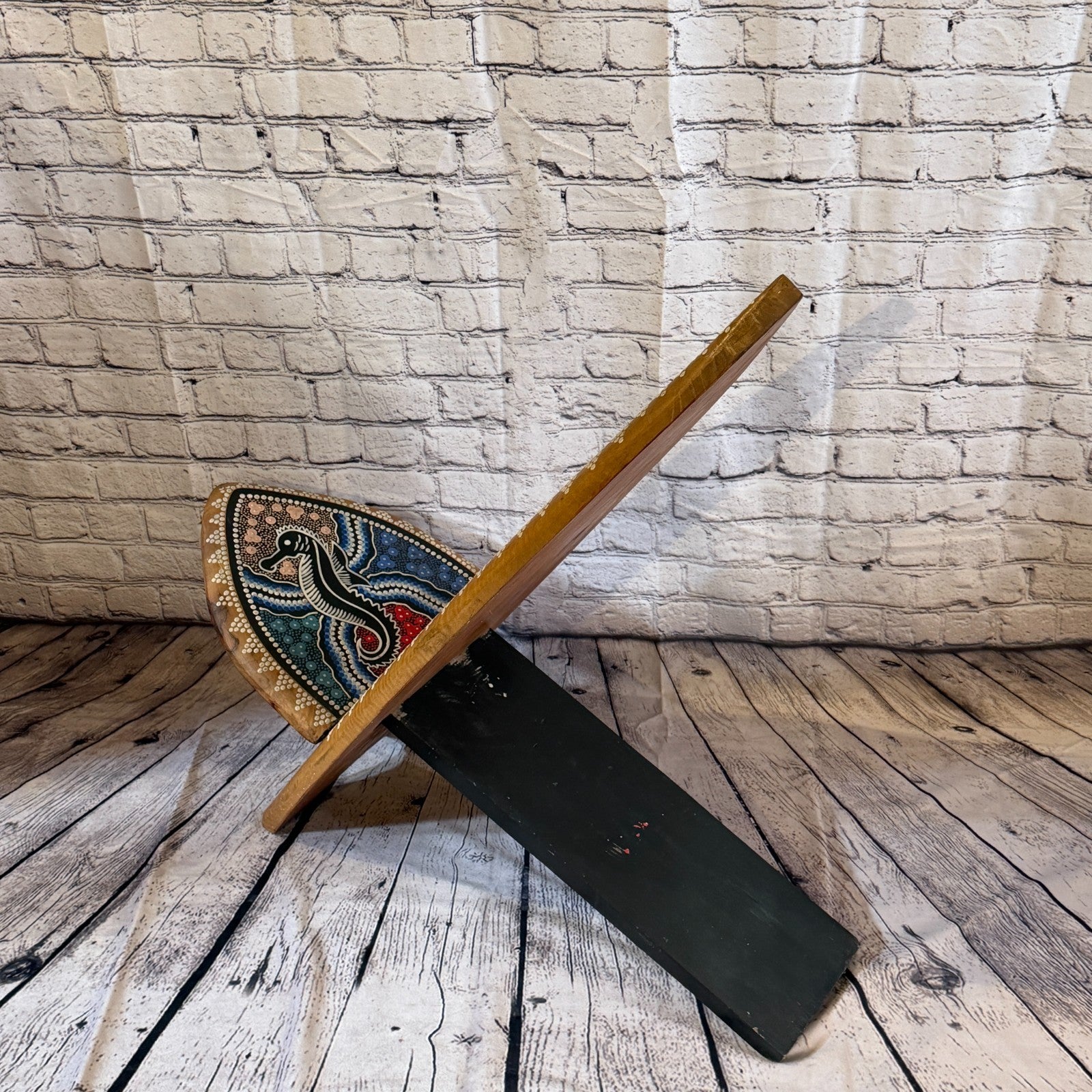 100cm Dotted Surf Board Shape African Birthing Chair Hand Carved Wooden Tribal1