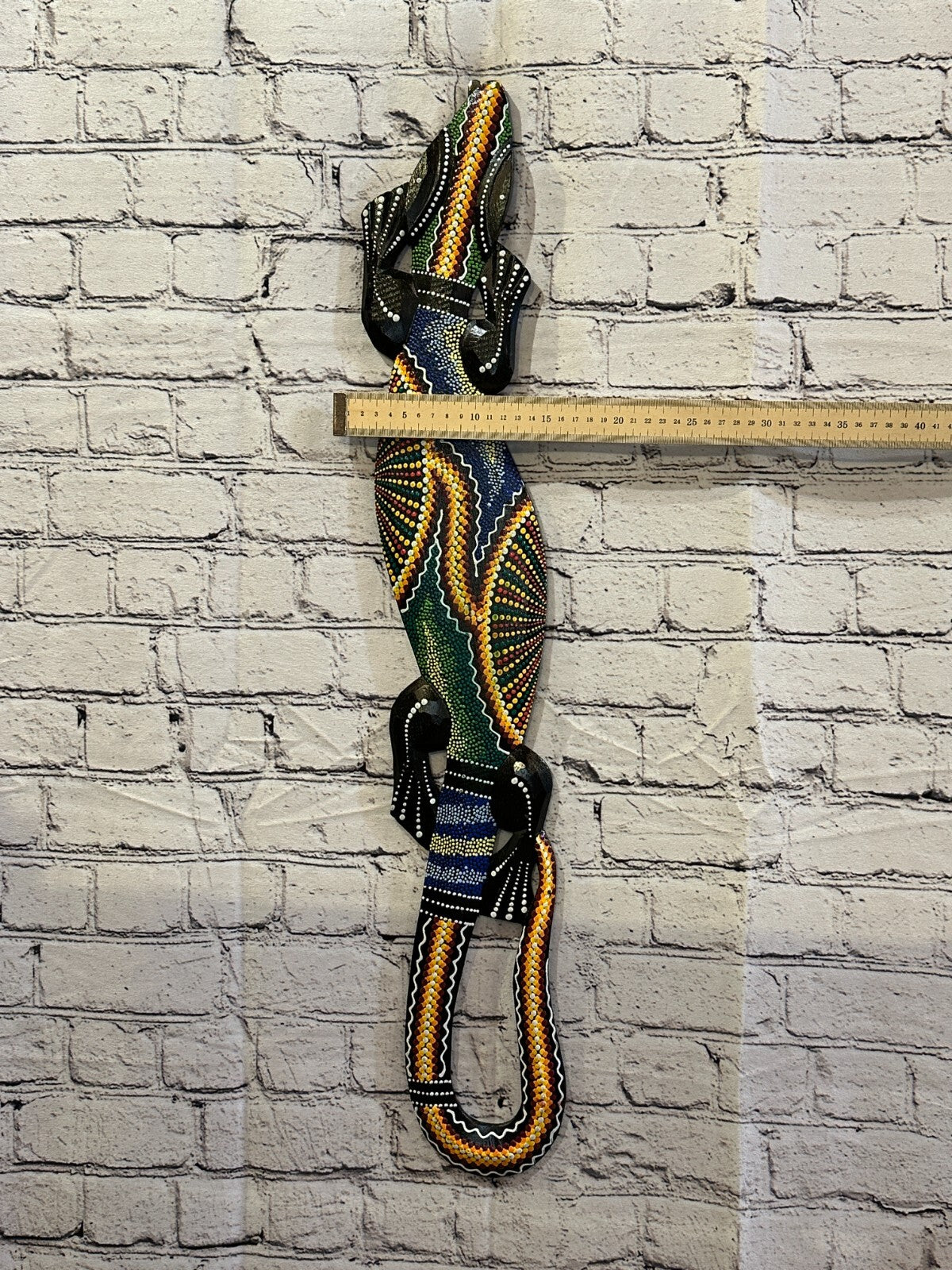 80cm Gecko Carved Wooden Dot Painted Ethnic Tribal Tiki Wall Handmade No 14