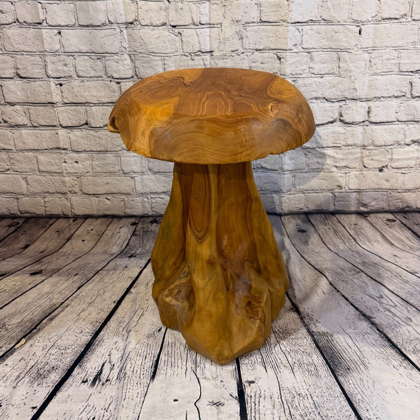 50cm x 35cm Flat Wooden Mushroom Toadstool Sculpture Garden Teak Root Ornament2