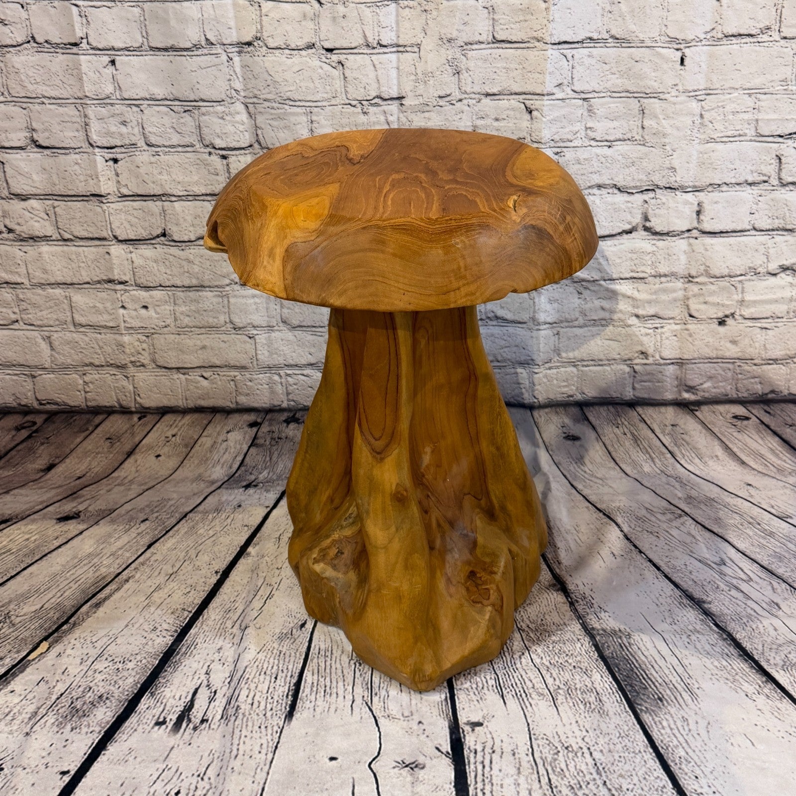 50cm x 35cm Flat Wooden Mushroom Toadstool Sculpture Garden Teak Root Ornament2