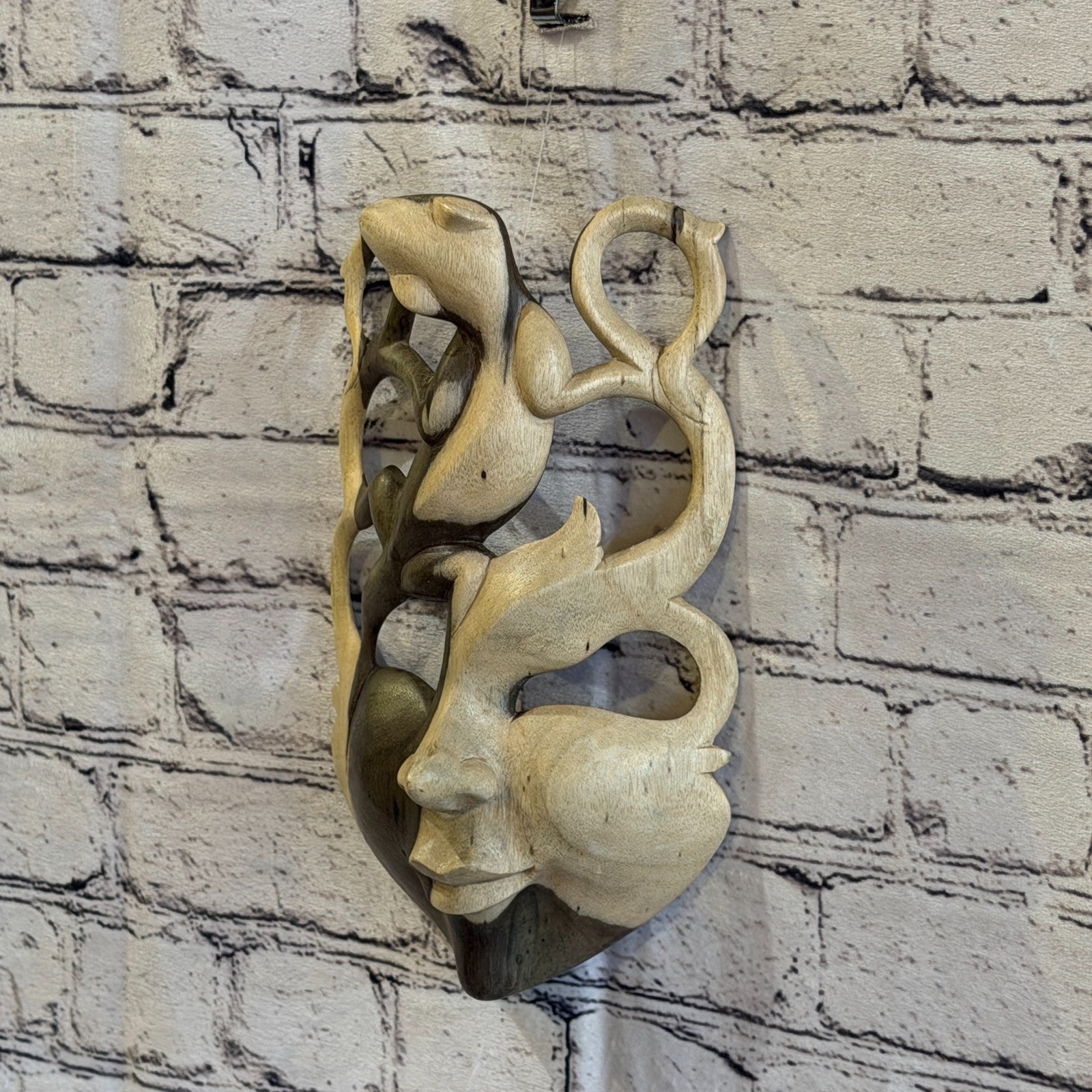 25cm Wooden Soulmate Mask Wall Art Hibiscus Wood Hand Carved Fair Trade Design 32