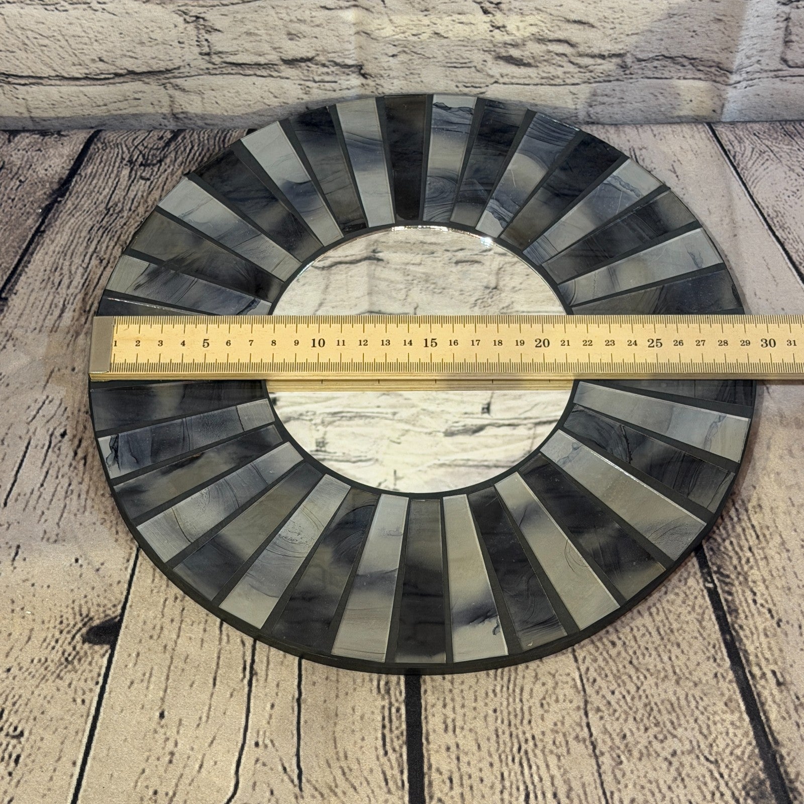 Grey Black Line Black Mosaic Tile Wall Mirror 30cm x 30cm 12 Inches Handmade3