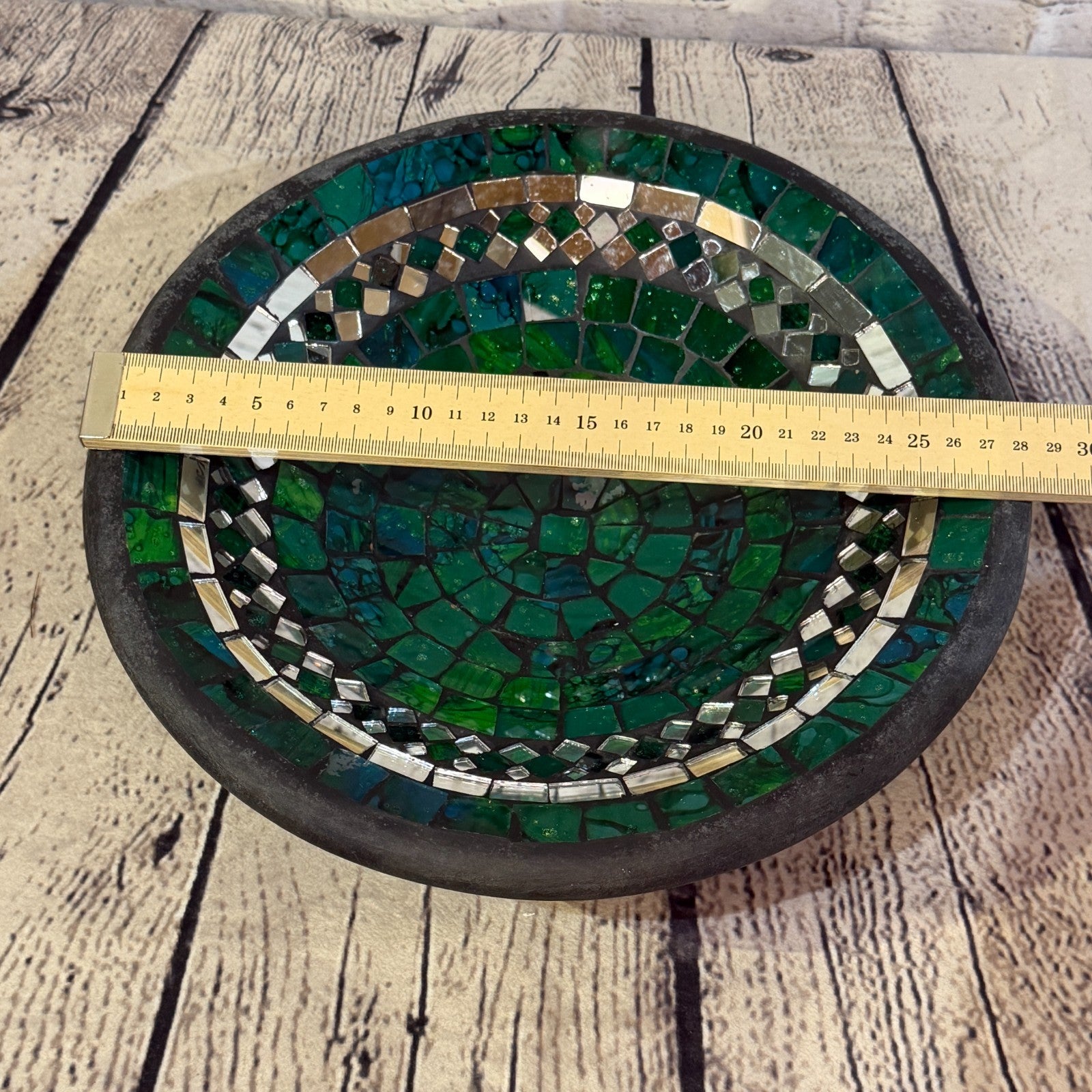 28cm Green Round Mirror Mosaic Handmade Ceramic Glass Tile Bowl Fruit1
