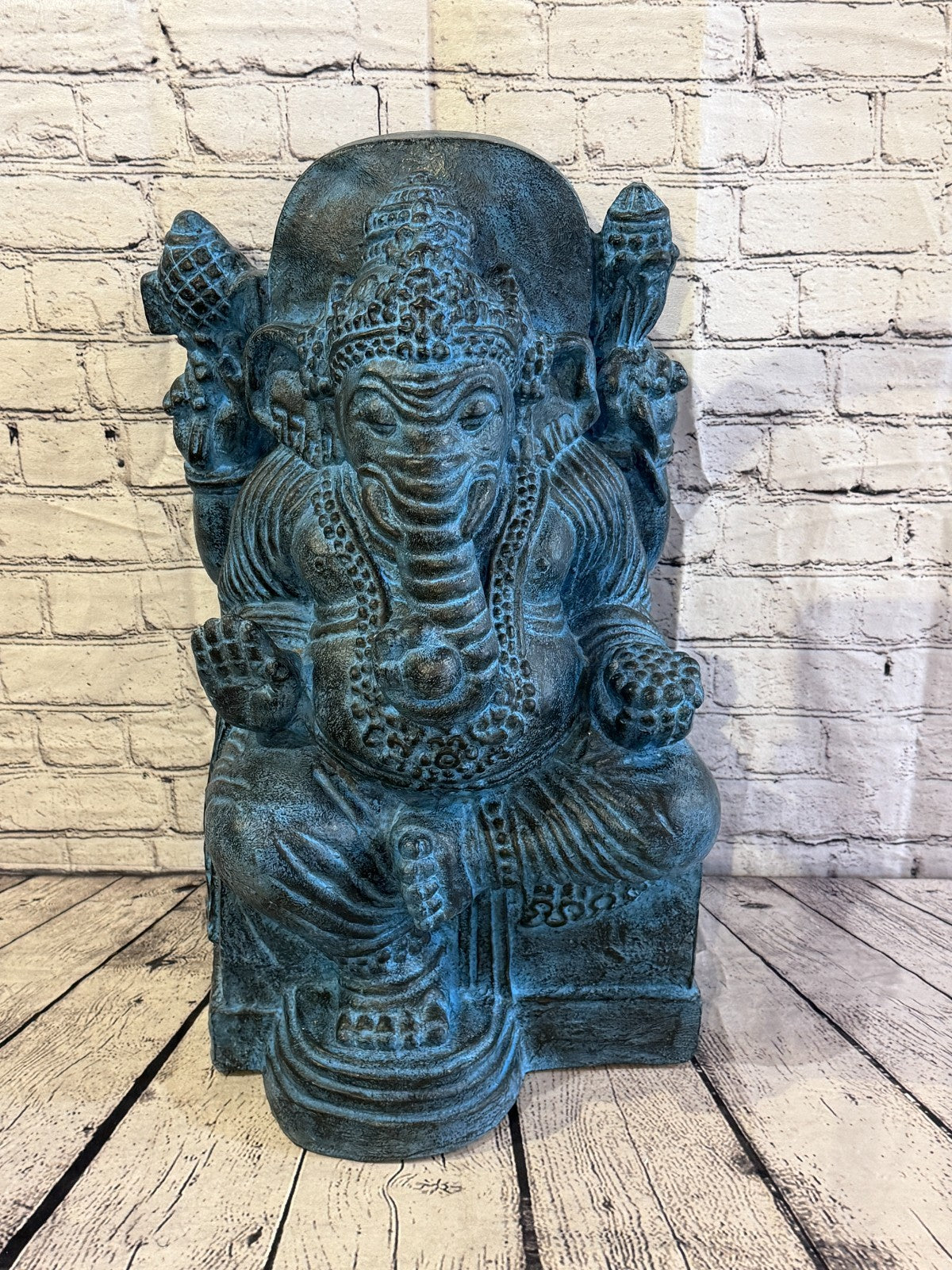 Blue 60cm x 35cm Thai Ganesha God On Base Hollow Statue Resin Hindu1