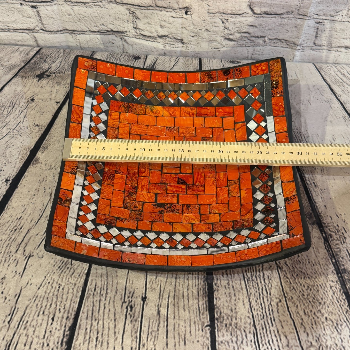 30cm Orange Square Mirror Mosaic Handmade Ceramic Glass Tile Bowl Fruit1