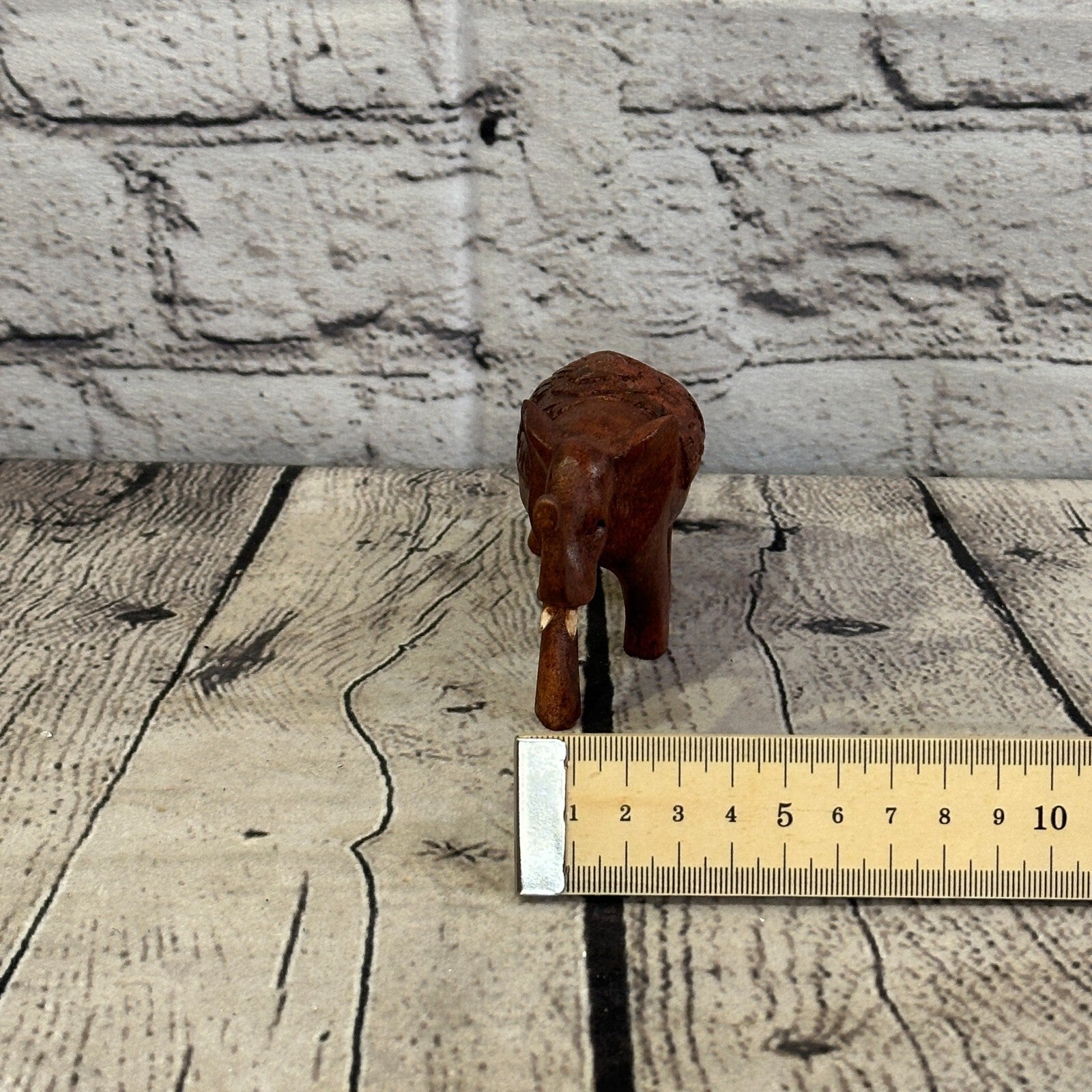 10cm x 6cm Carved Wooden Baby Elephant Wood Brown Sculpture Retro Handmade8