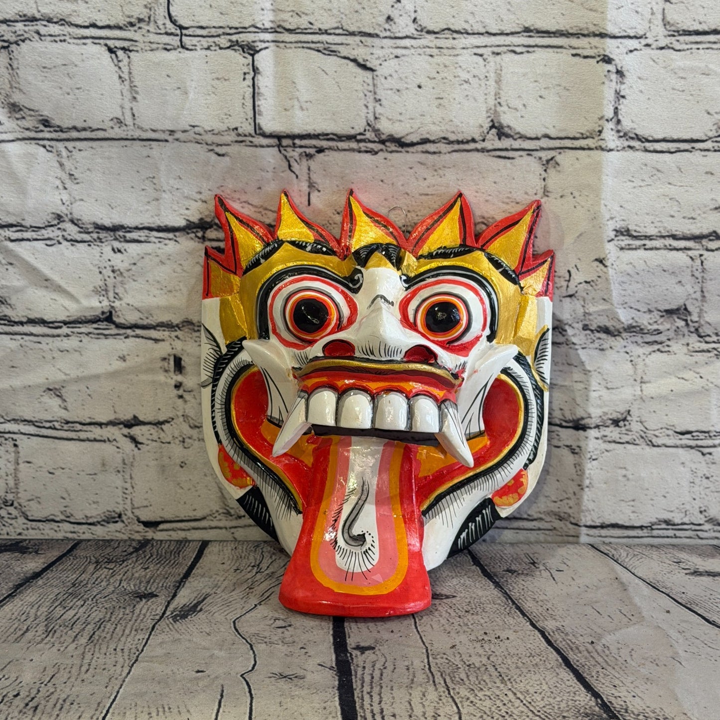 25cm Rangda Demon White Dragon Hindu Deity Wooden Hand Carved Mask Painted2