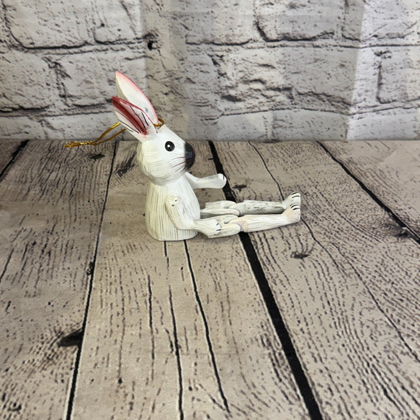 10cm White Bunny Rabbit Sitting Animal, Wooden Shelf Ornament Handmade Fairtrade3