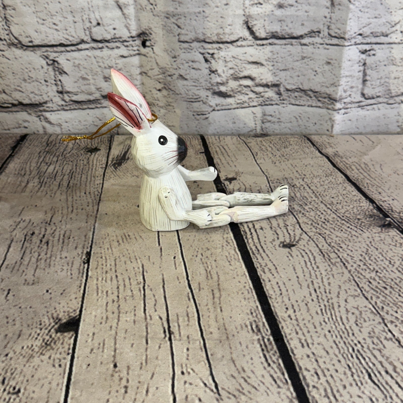 10cm White Bunny Rabbit Sitting Animal, Wooden Shelf Ornament Handmade Fairtrade3