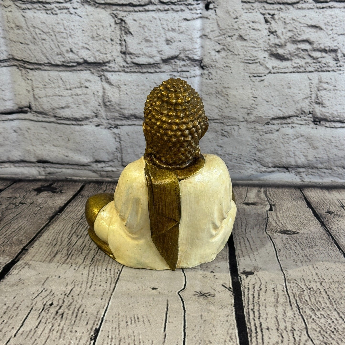 White & Bronze 20cm x 12cm Large Thai Buddha Sitting  Statue Resin Hindu5
