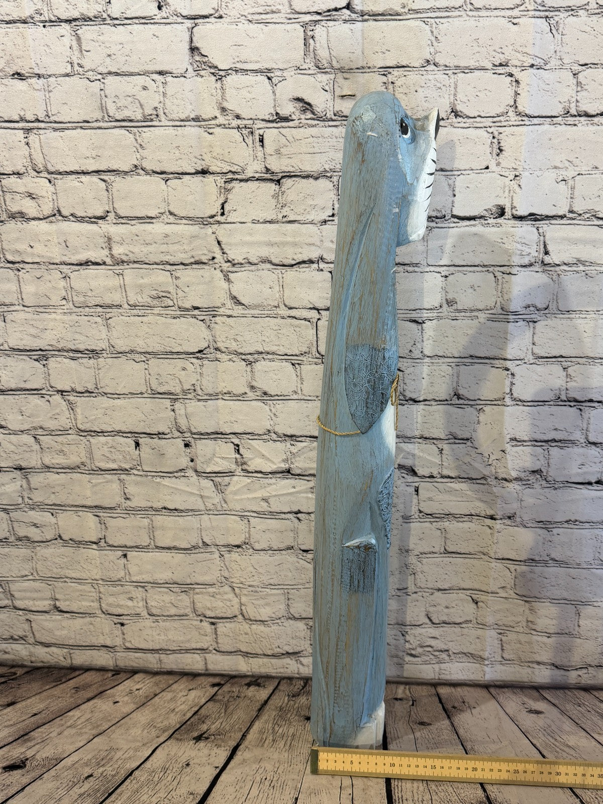80cm Light Blue Wooden Shabby Dog Statue Ornament Fair Trade Handcarved7