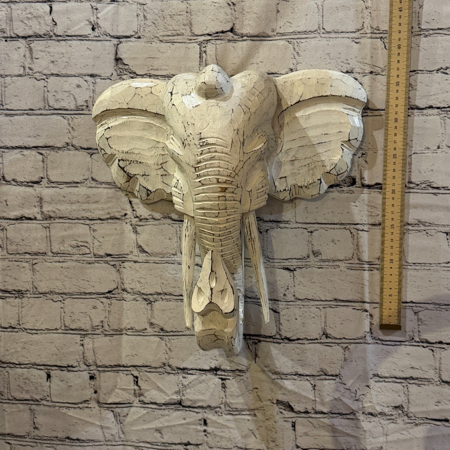 35cm x 35cm Plain White Painted Wood Elephant Head Wall Mounted Art Shabby4