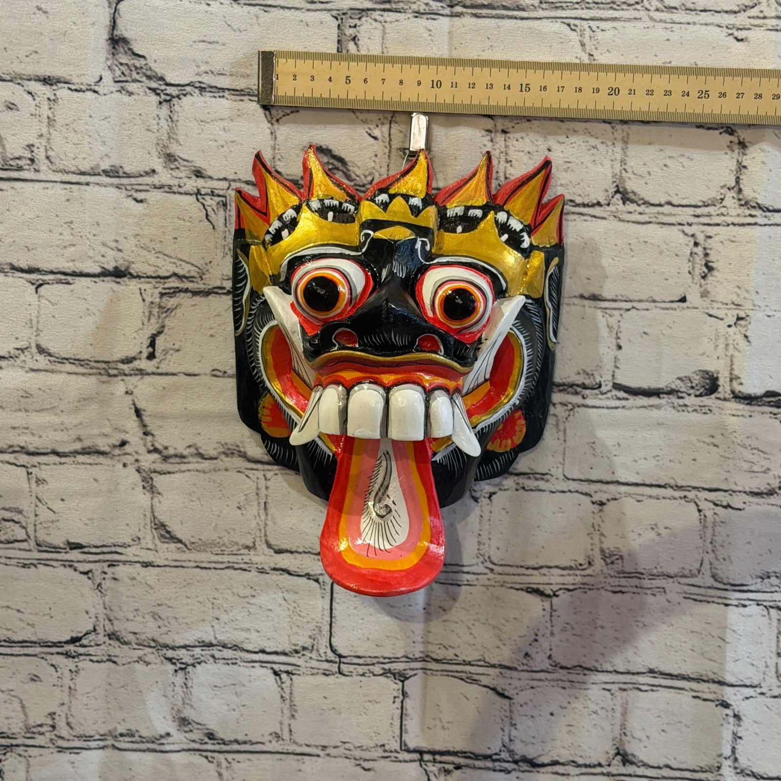 25cm Rangda Demon Black Dragon Hindu Deity Wooden Hand Carved Mask Painted5
