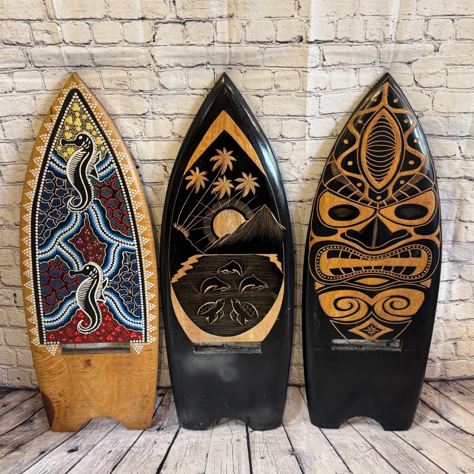 100cm Dotted Surf Board Shape African Birthing Chair Hand Carved Wooden Tribal6