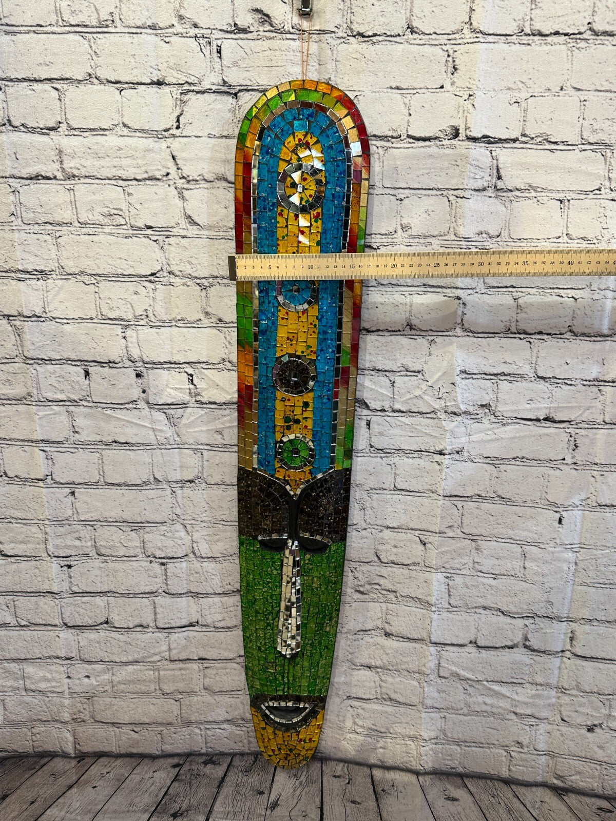 100cm Mosaic Mirror Mask Carved Painted Ethnic Tribal Wall Art Handmade Design 54