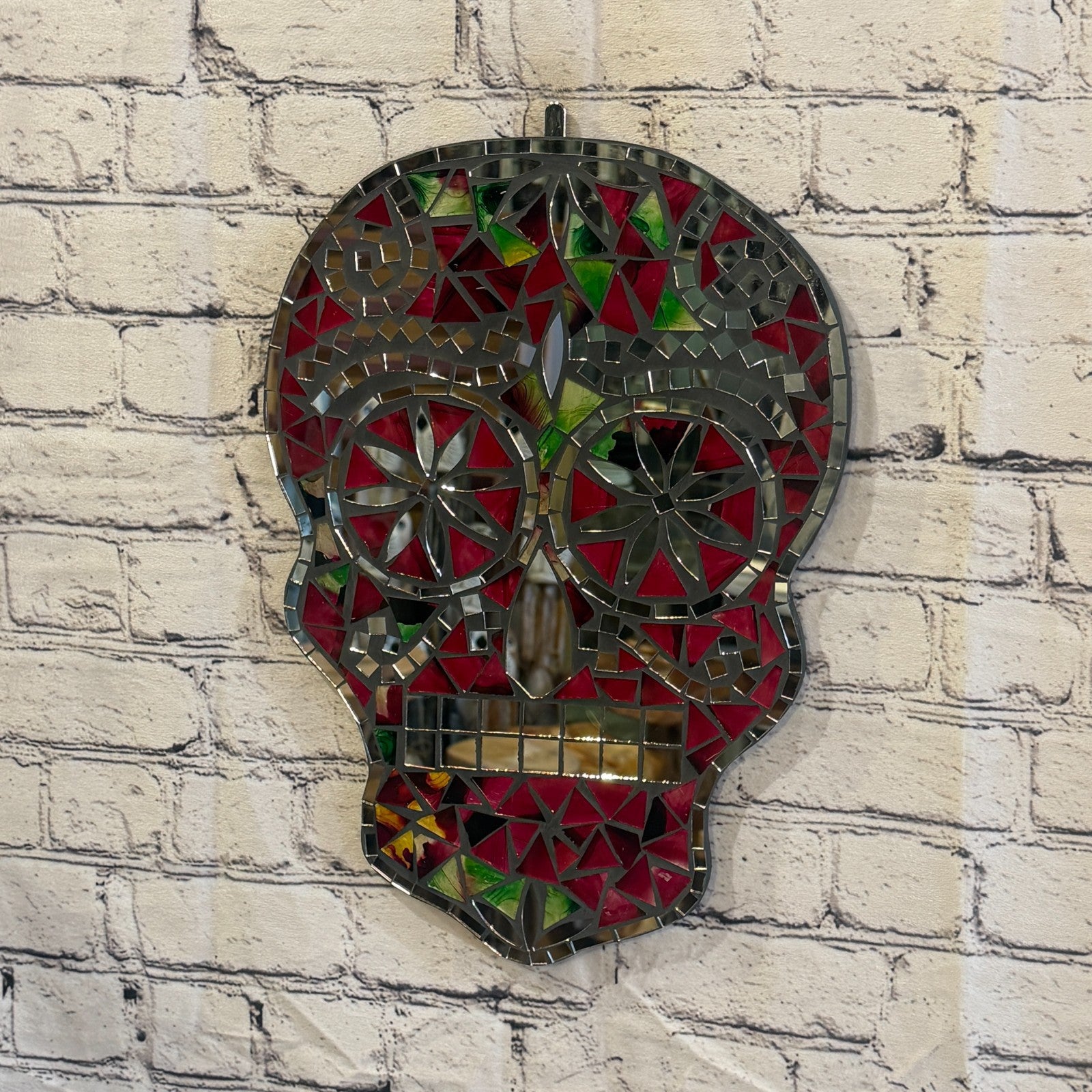 Red Skull Mosaic Tile Wall Mirror 40cm x 28cm 16 Inches Handmade New0