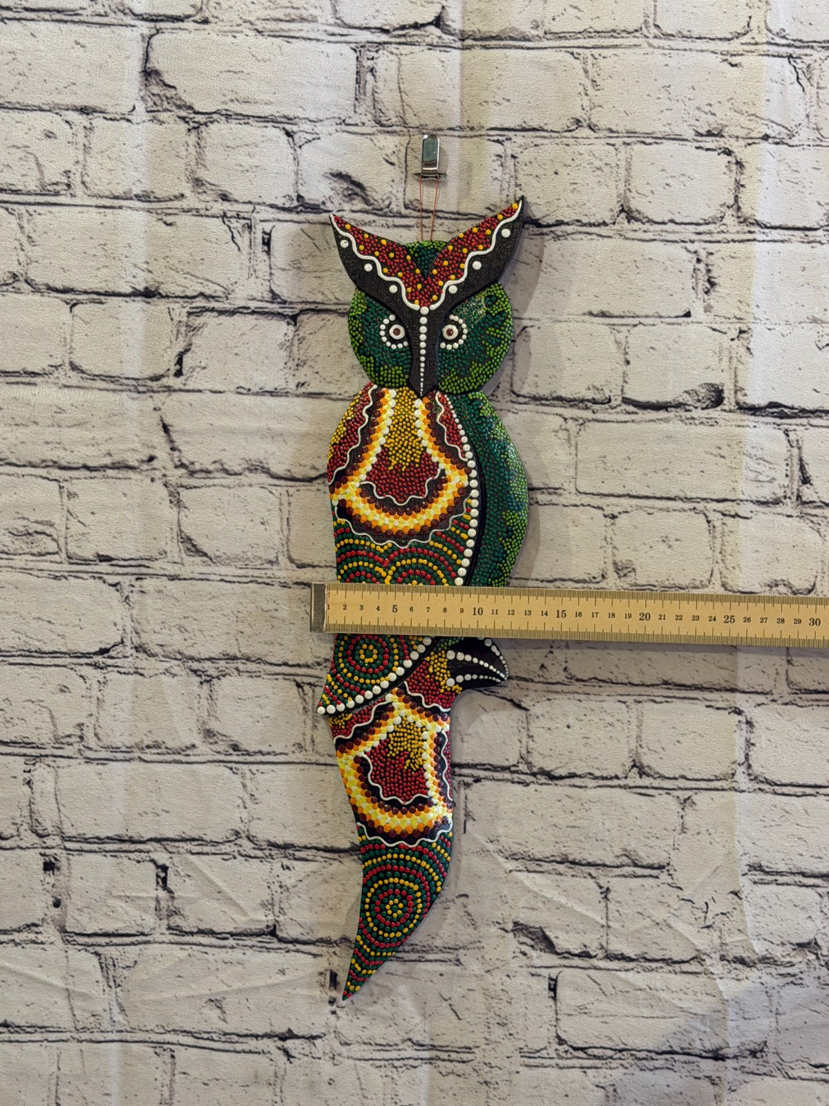 45cm Owl Bird Carved Wooden Dot Painted Ethnic Tribal Tiki Wall Art No 43