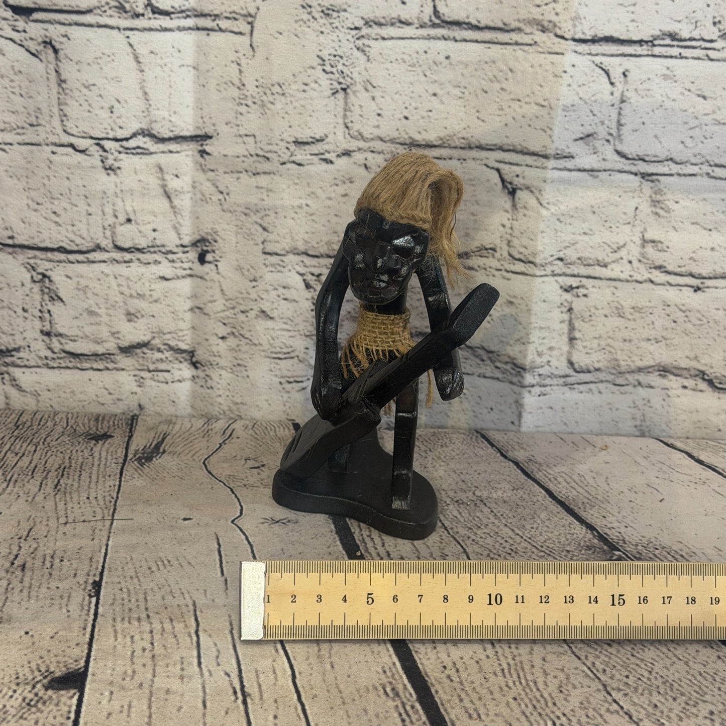 15cm Kneeling Guitar African Tribal Warrior Man Figure Statue Wood Hand Carved7