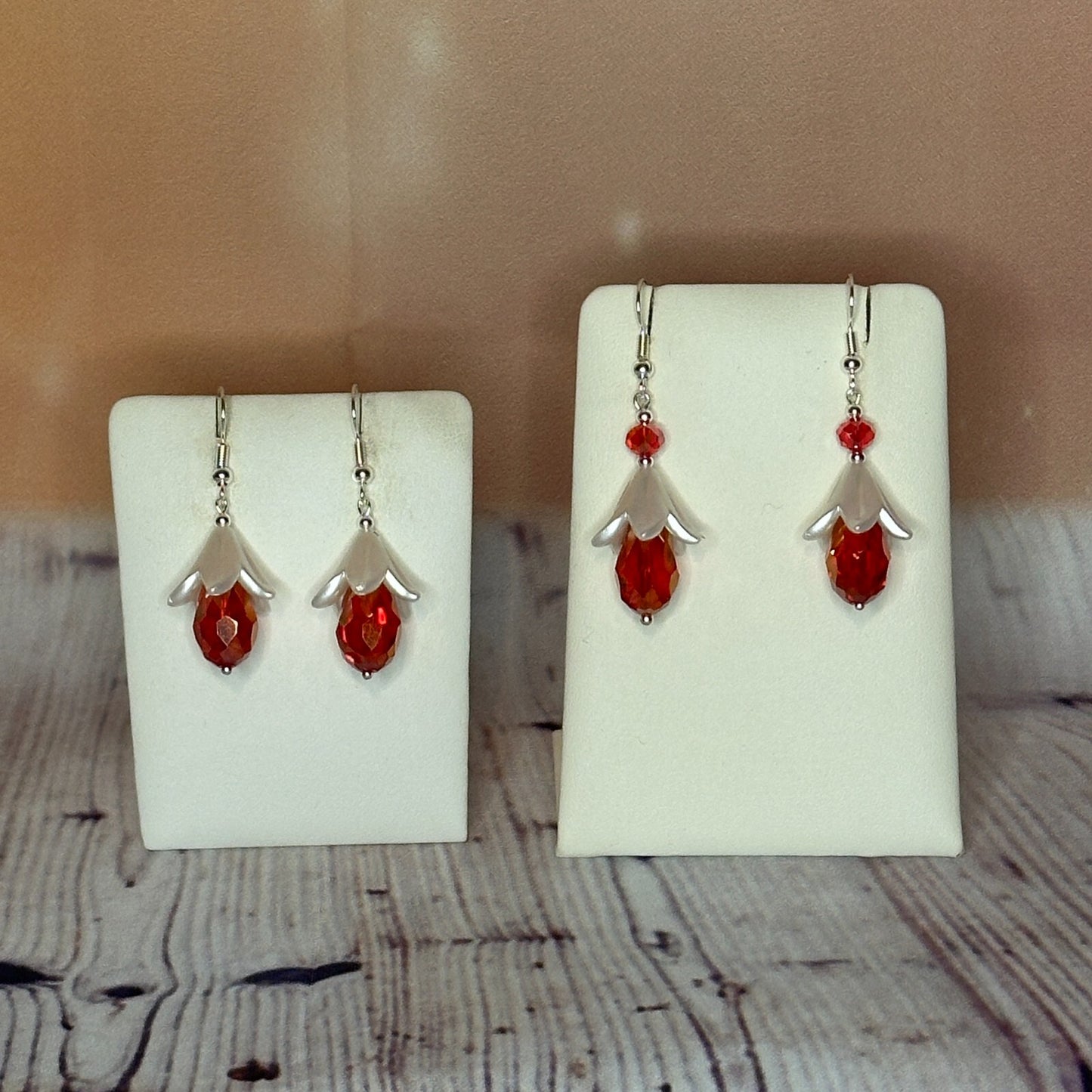 Red Drop Crystal Lily Flower With Dangle Drop Earrings Handmade UK Jewellery3