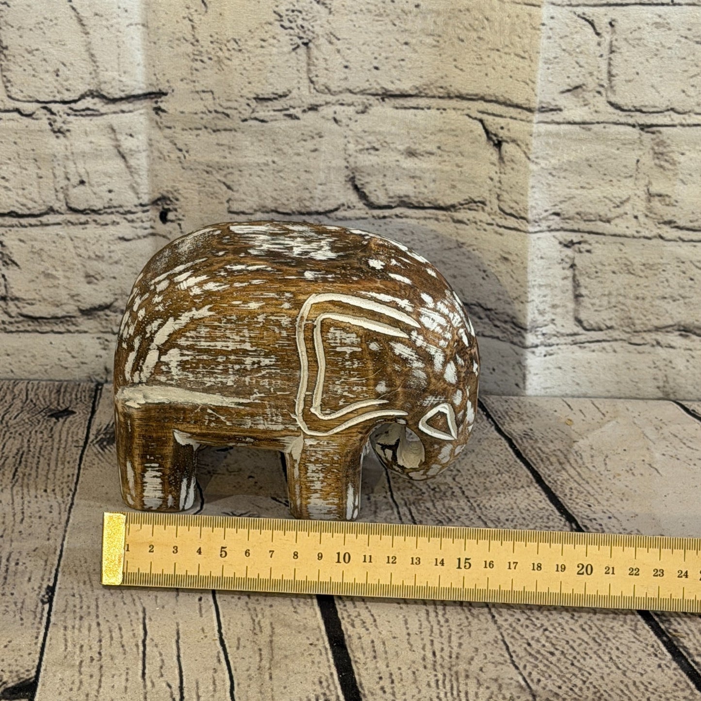10cm x 15cm Brown Wood Wooden Standing Elephant Hand Carved Painted Statue7