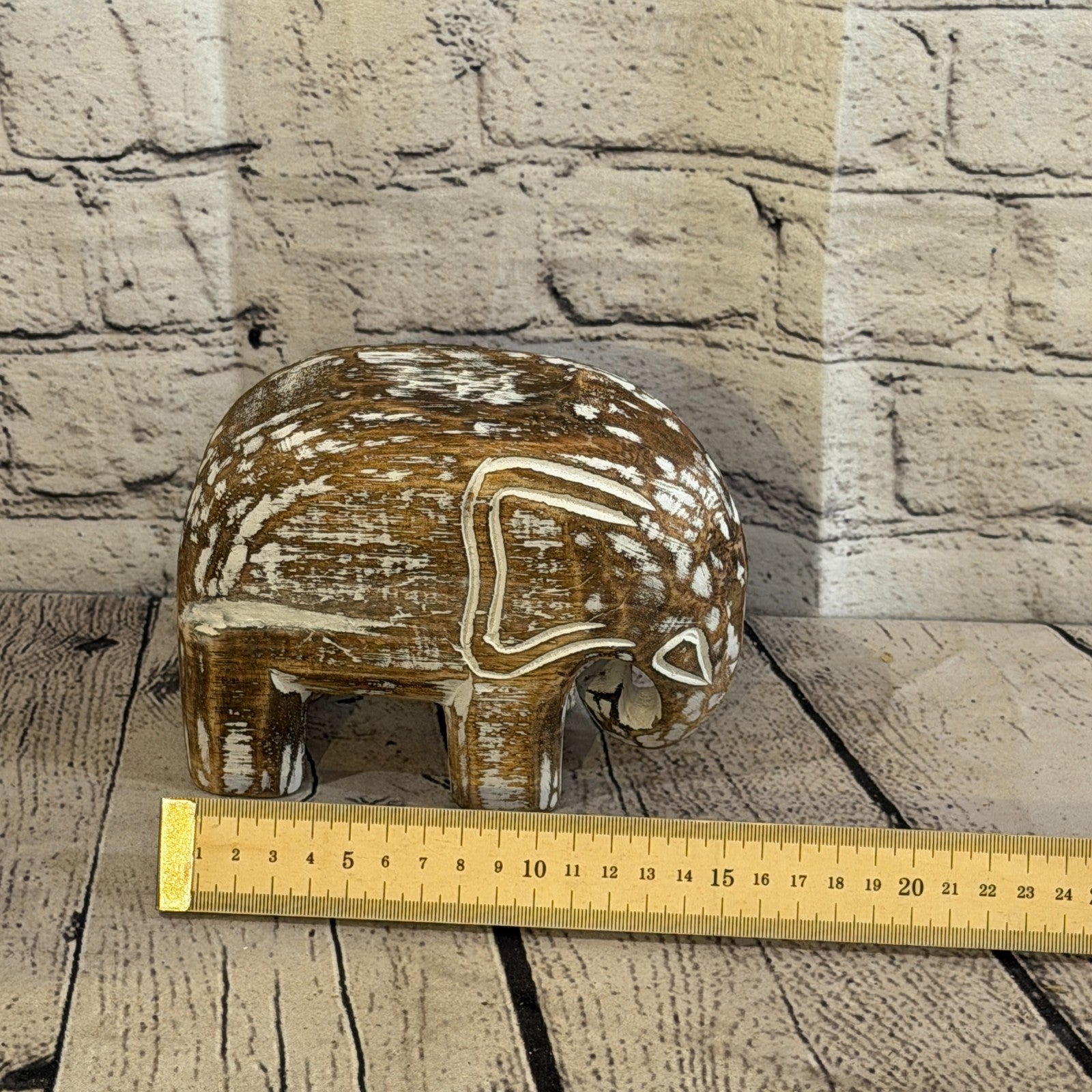 10cm x 15cm Brown Wood Wooden Standing Elephant Hand Carved Painted Statue7