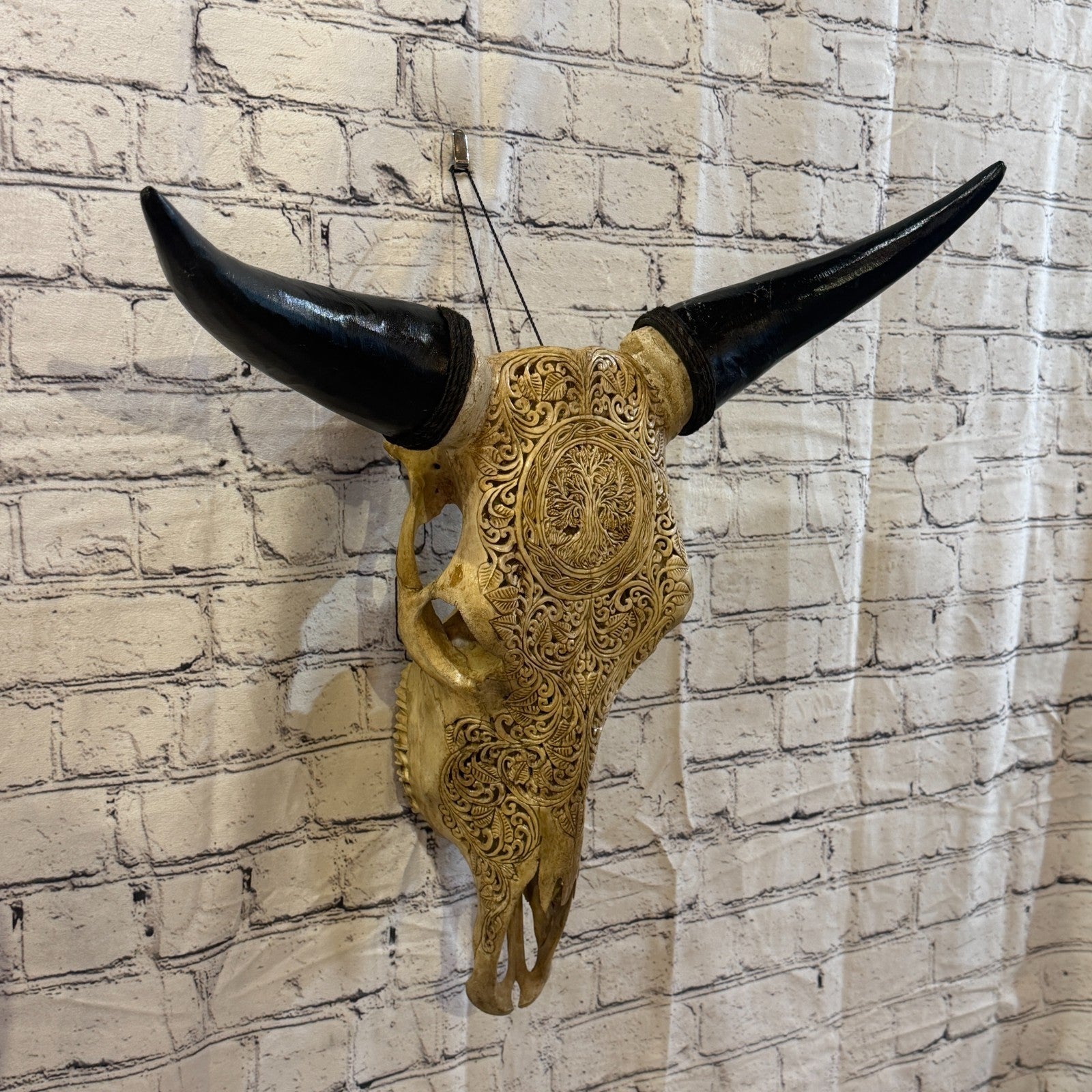 50cm Carved Buffalo Ram Wild Replica Skulls Wall Hanging Carved Design 50
