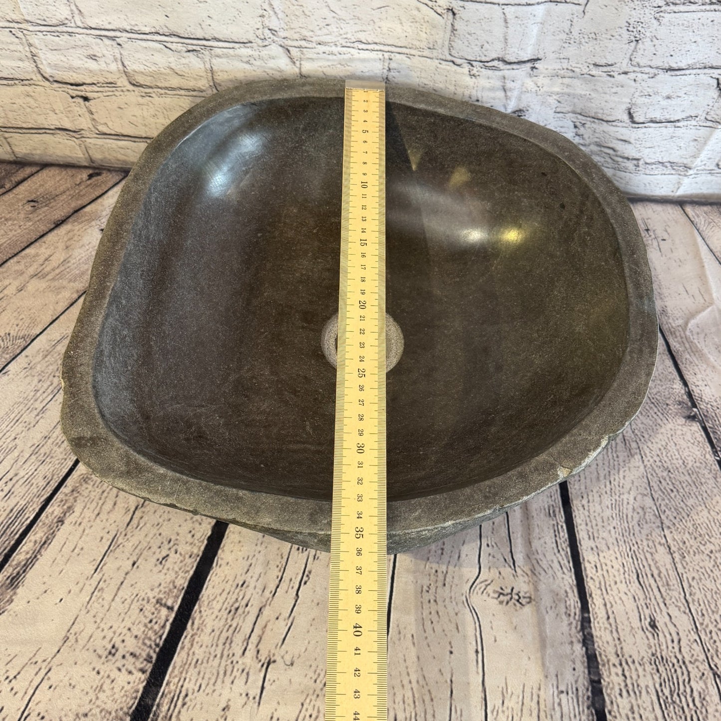 37cm x 35cm Wash Basin Bathroom Counter Top Washing River Stone Bowl Sink No 58