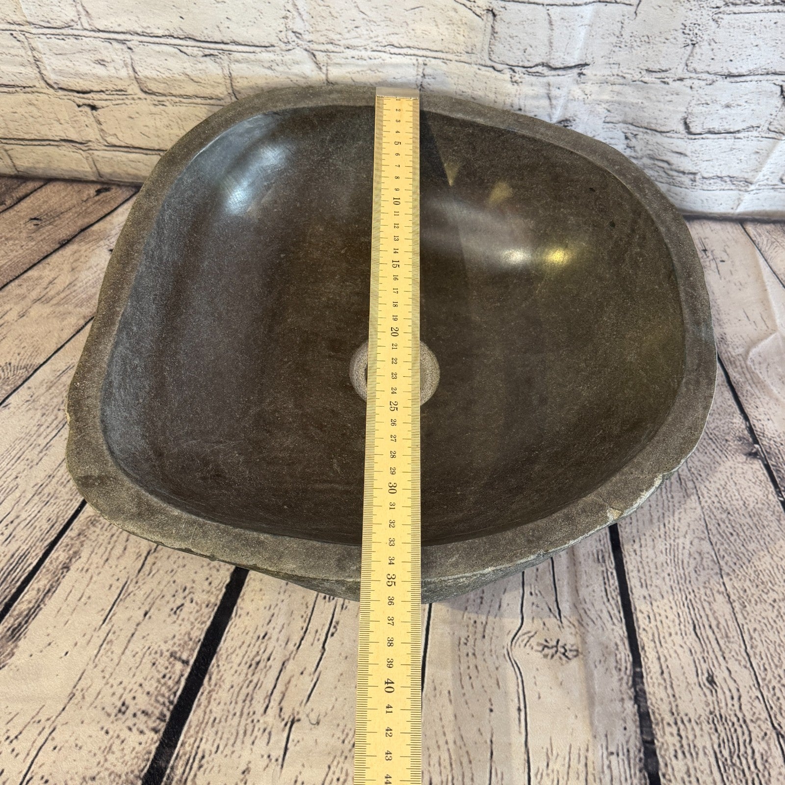 37cm x 35cm Wash Basin Bathroom Counter Top Washing River Stone Bowl Sink No 58