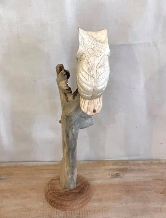 20cm Single Owl Mushroom Parasite Ornament Natural Carving Fairtrade Wooden2