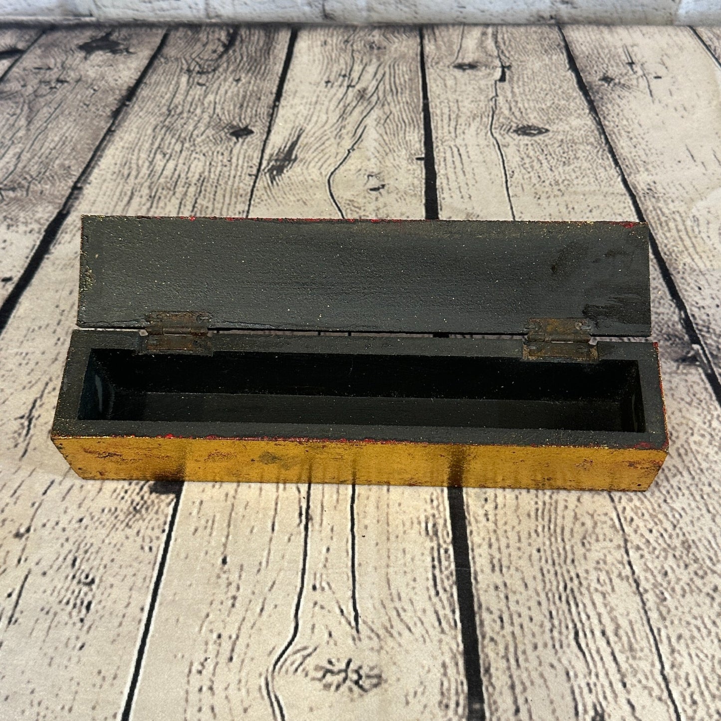 Bright Gold Thai Plain Buddha Head 25cm x 5cm x 5cm Wooden Box Trinket Handmade3