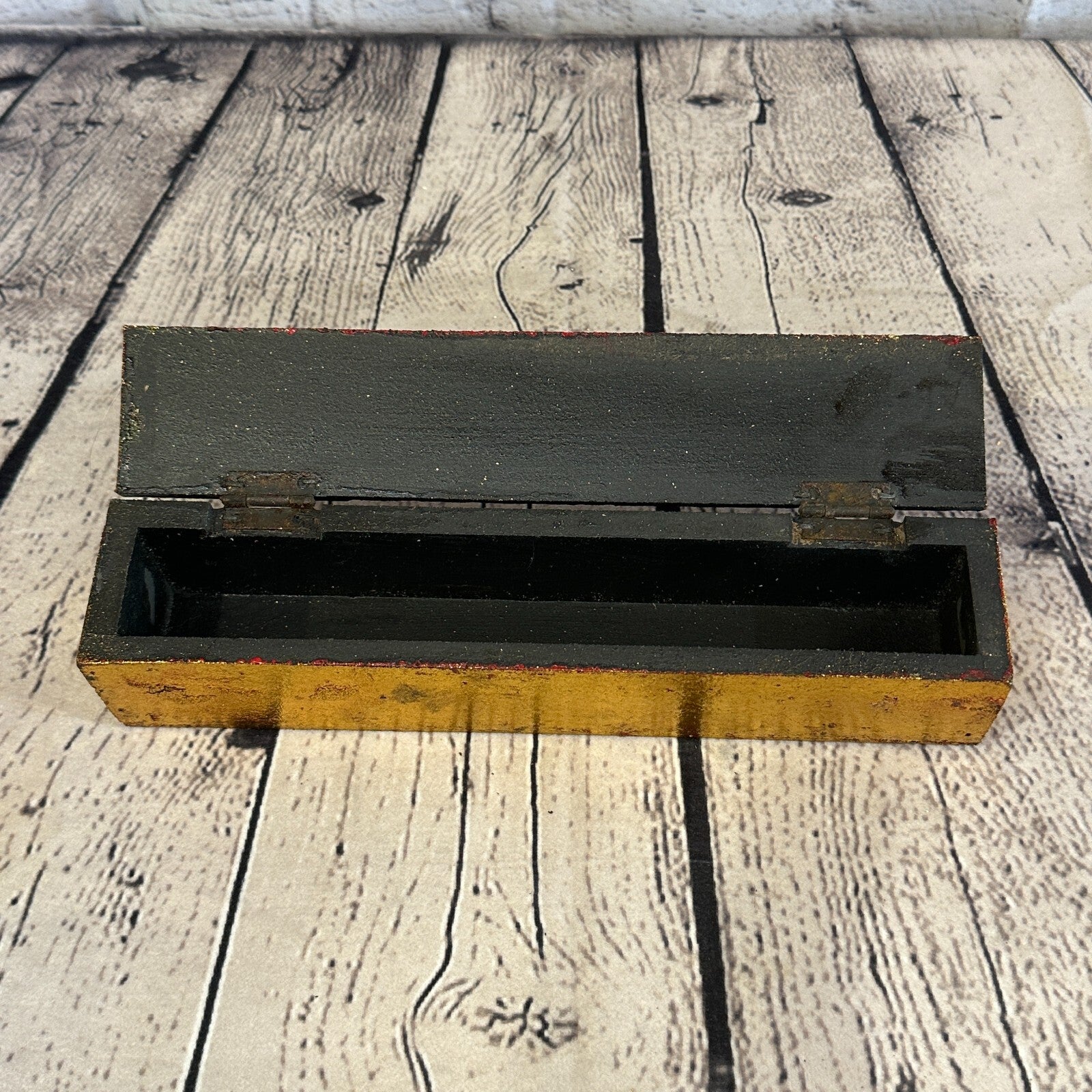 Bright Gold Thai Plain Buddha Head 25cm x 5cm x 5cm Wooden Box Trinket Handmade3