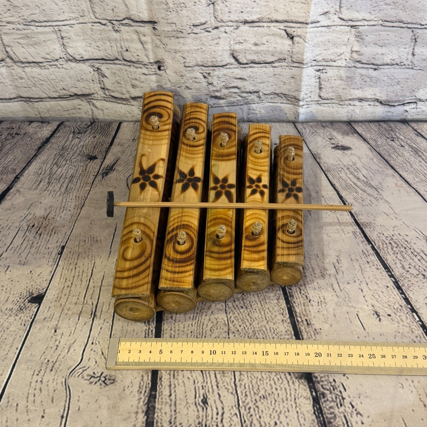 20cm Fairtrade Handmade Xylophone Musical Instrument Burnt Bamboo Design 1 Stick2