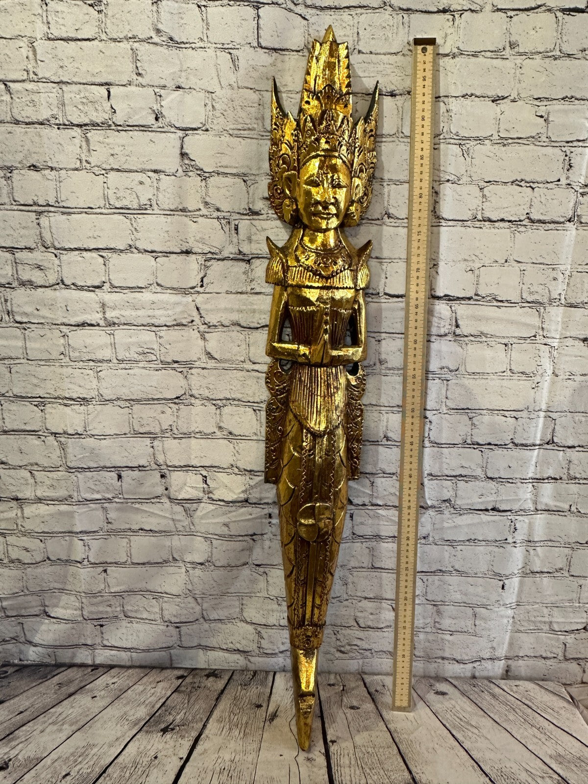 Gold Antique Colour Sita Dewi Bali Rice Goddess Wings Mermaid Wood 100cm Pair7