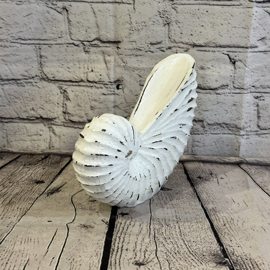 18cm White Shabby Nautilus Shell Ornament Decor Carved Light Wood Parcel Figure0