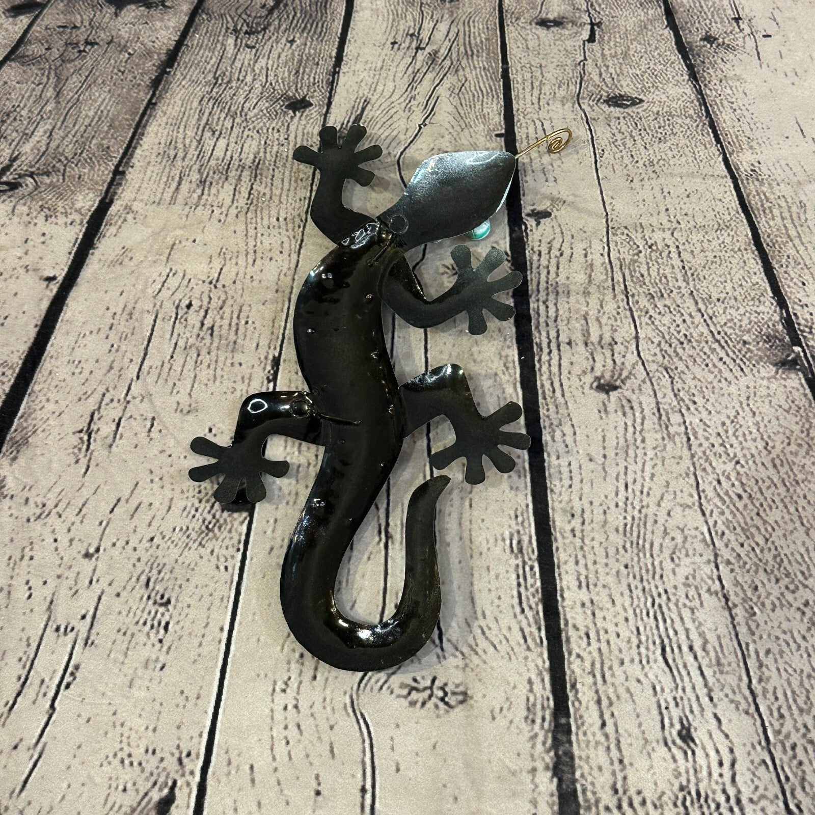 25cm x 12cm Blue Gecko Lizard Metal Tin Wall Hanging Ornament Painted Statue6
