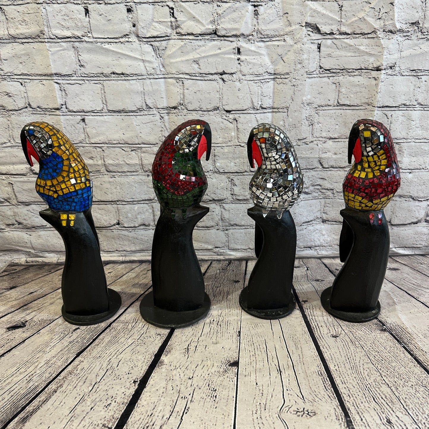 30cm Mosaic Parrot Bird Ornament Statue Fair Trade Handmade Carved Wood Design 36