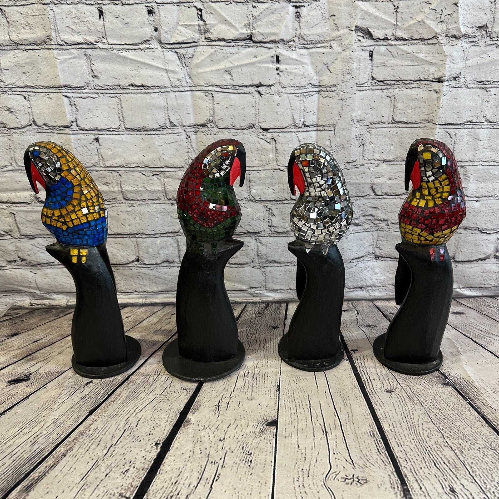 30cm Mosaic Parrot Bird Ornament Statue Fair Trade Handmade Carved Wood Design 36