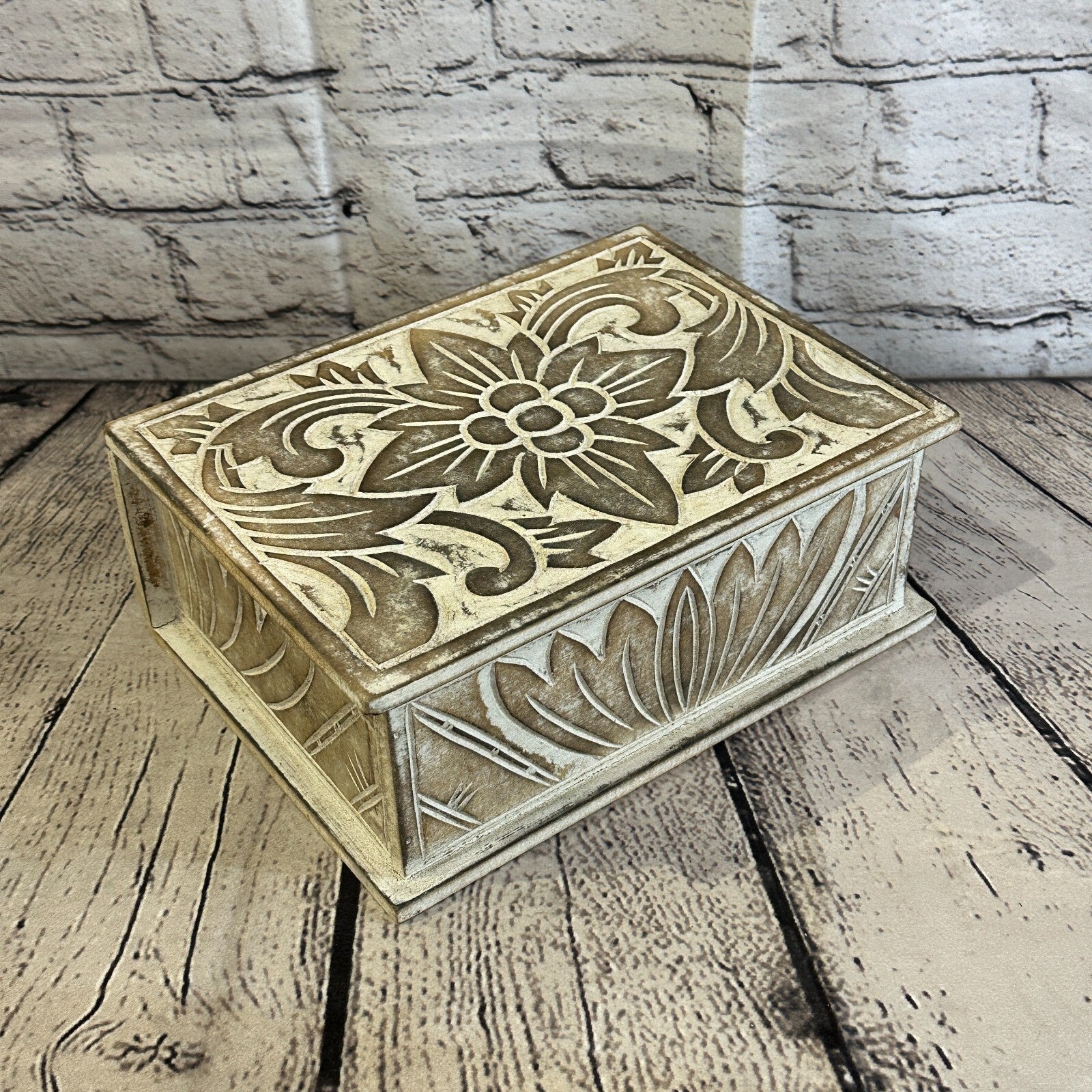 Brown Flower MDF Box Lotus 22cm x 18cm x 8cm Wooden Box Trinket Handmade2