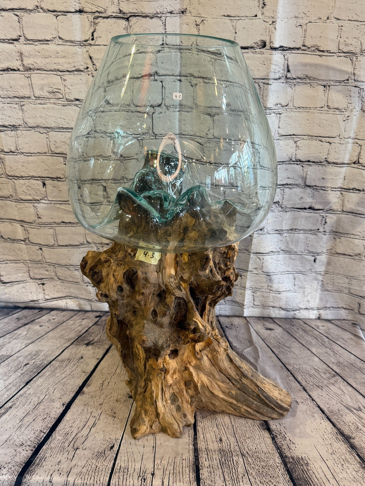 70cm Big Clear Colour Melted Glass Wood Decorative Vase Glass Sculpture Crafted2