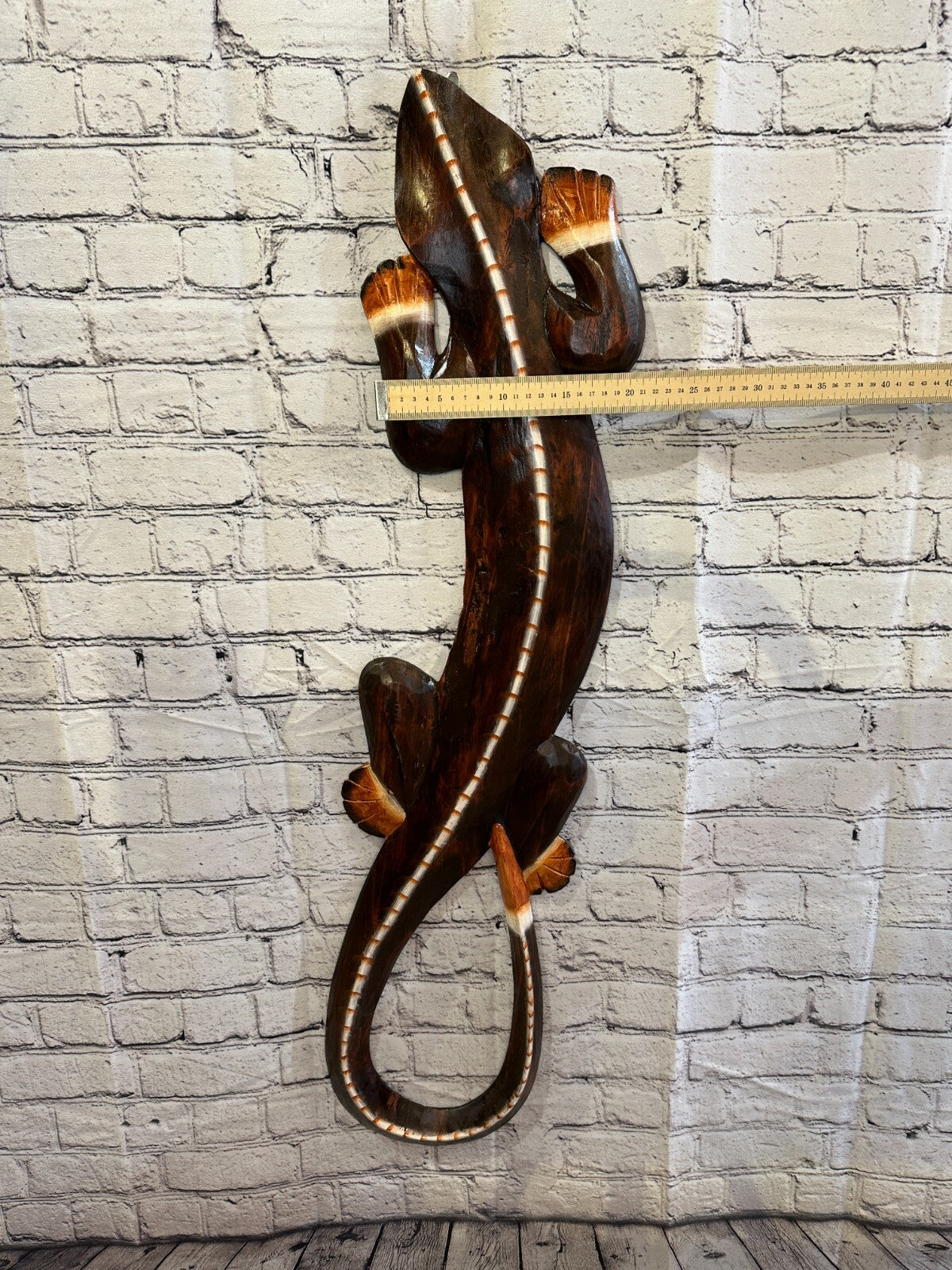 100cm Gecko Lizard Brown Wood Wall Hanging Wooden Ornaments Wood Carving3