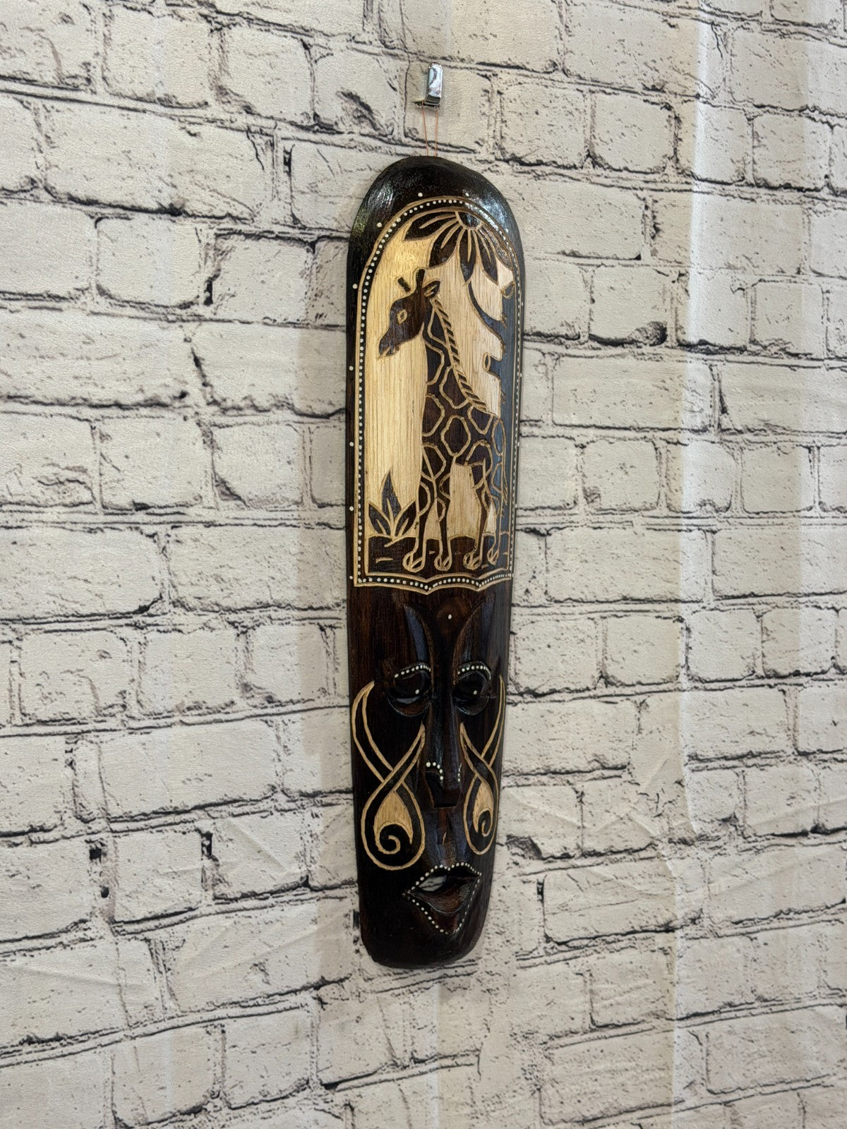 50cm Giraffe Mask Carved Wooden Brown Work Painted Ethnic Tribal Tiki Wall Art0